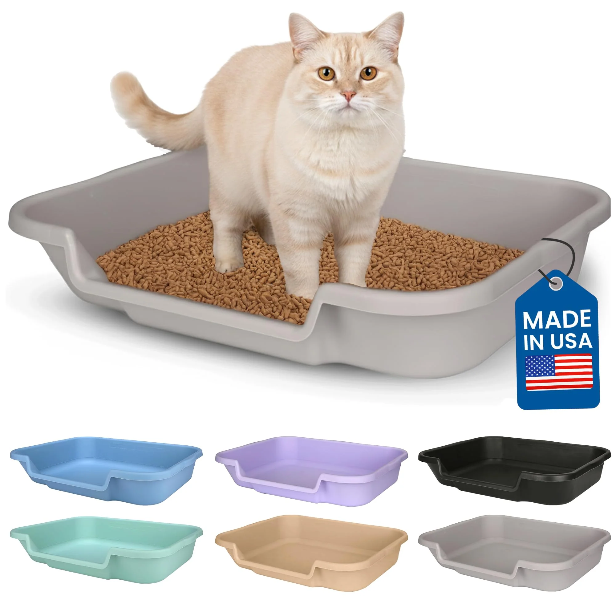Luxury KittyGoHere Senior Cat Litter Box Large Misty Gray Low Entrance – Made in USA NE14pets Secure