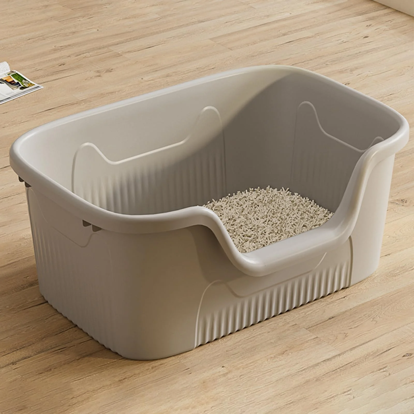 Elegant SpaceTime Extra Large Litter Box with High Sides - 23.6 L x 16.5 W x 8.6 H for Multi-Cat Indoor Cats Enhanced