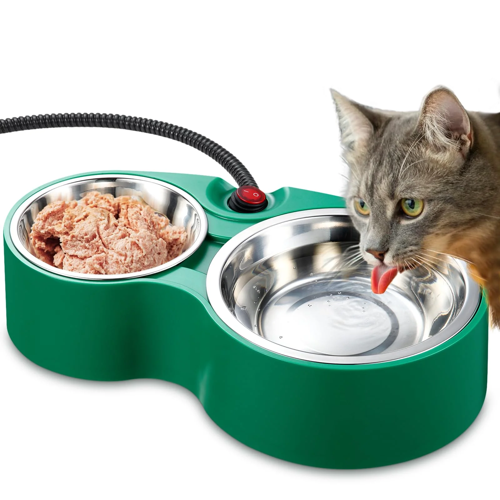 Environmentally Friendly KOKOPRO Heated Cat Bowl - Outdoor Stainless Steel Water Food Warmer Green Professional