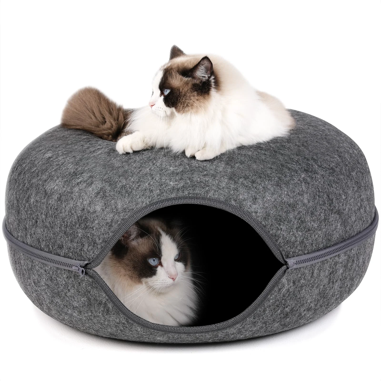 Proven Bininl Cat Tunnel 24in Donut Tunnel Bed for Indoor Cats – Dark Grey Pure