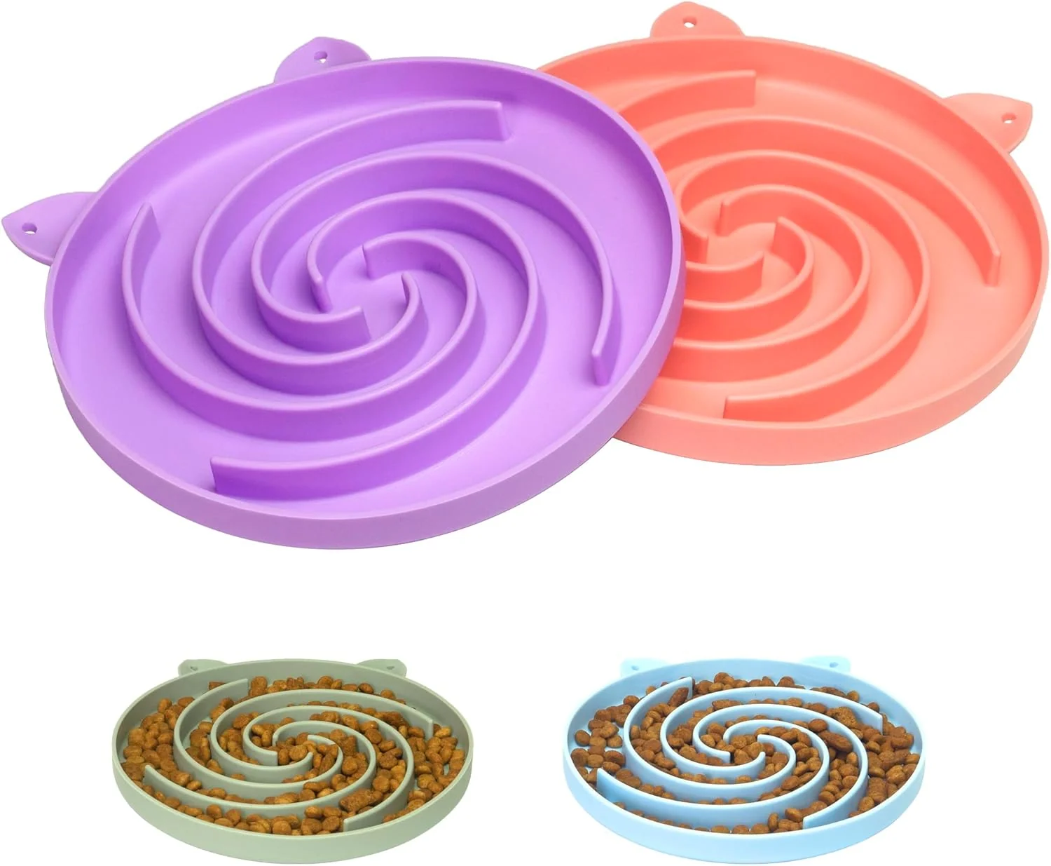 Genuine Slow Feeder Cat Bowl Easy to Clean Silicone Bowl I for Dry and Wet Food Purple and Pink Eco-Friendly