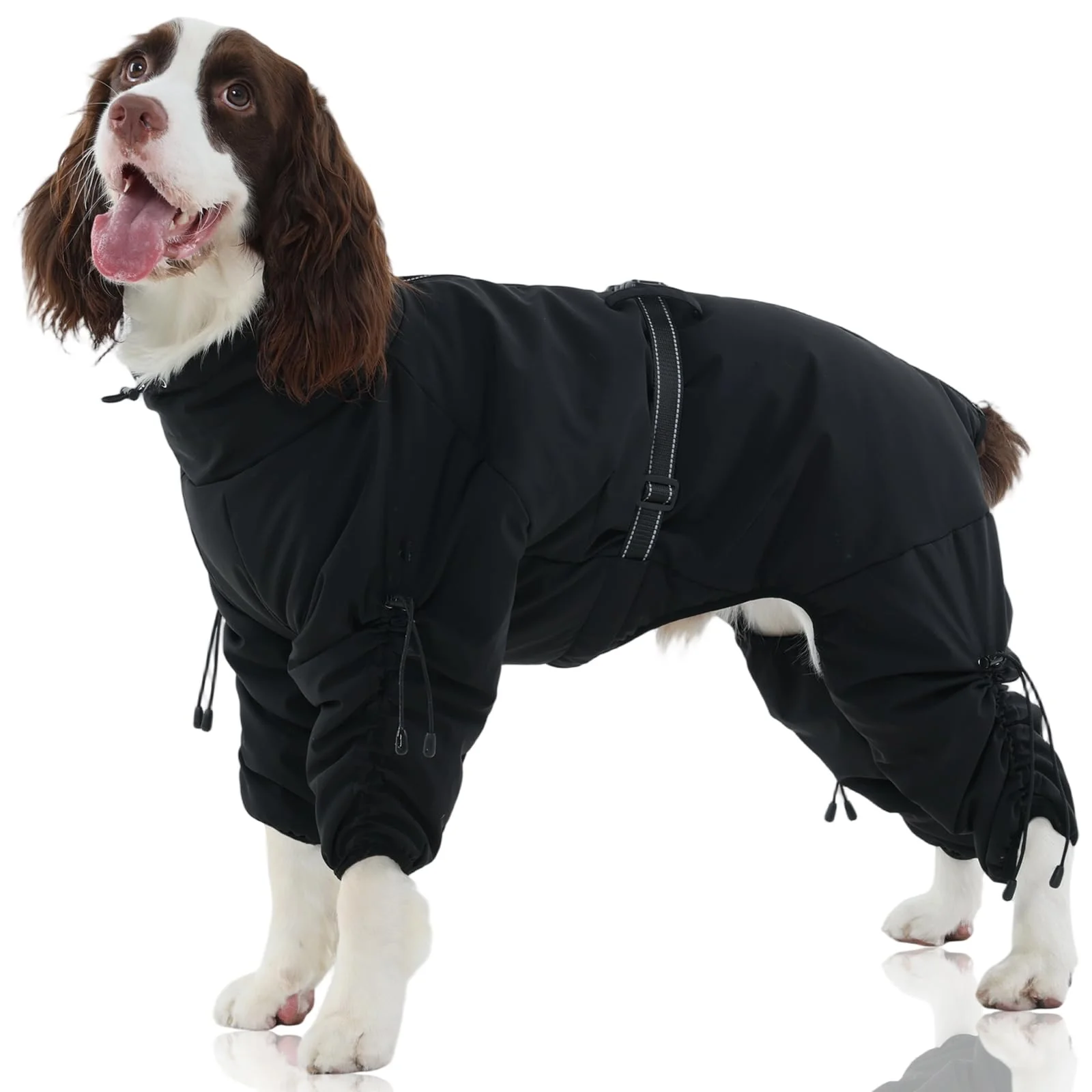 Durable FUAMEY Full Body Dog Coat – Windproof Warm Fleece Jacket with Built-In Harness Large Black L Easy-to-Use