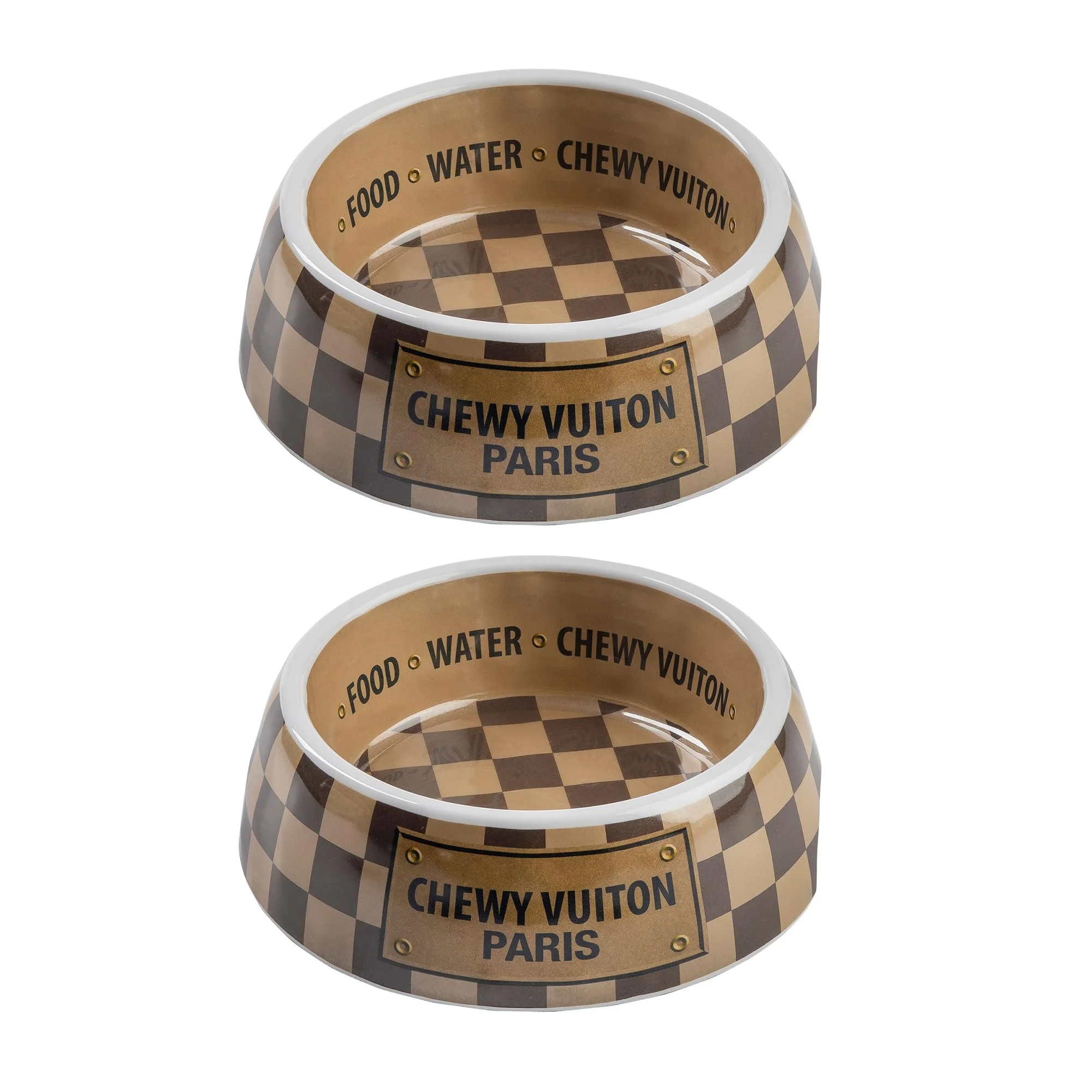 Selected Haute Diggity Dog Checker Chewy Vuiton Bowls — BPA- Melamine Non-Skid Dishwasher Safe Size Small Case of 2 For All Breeds Fast