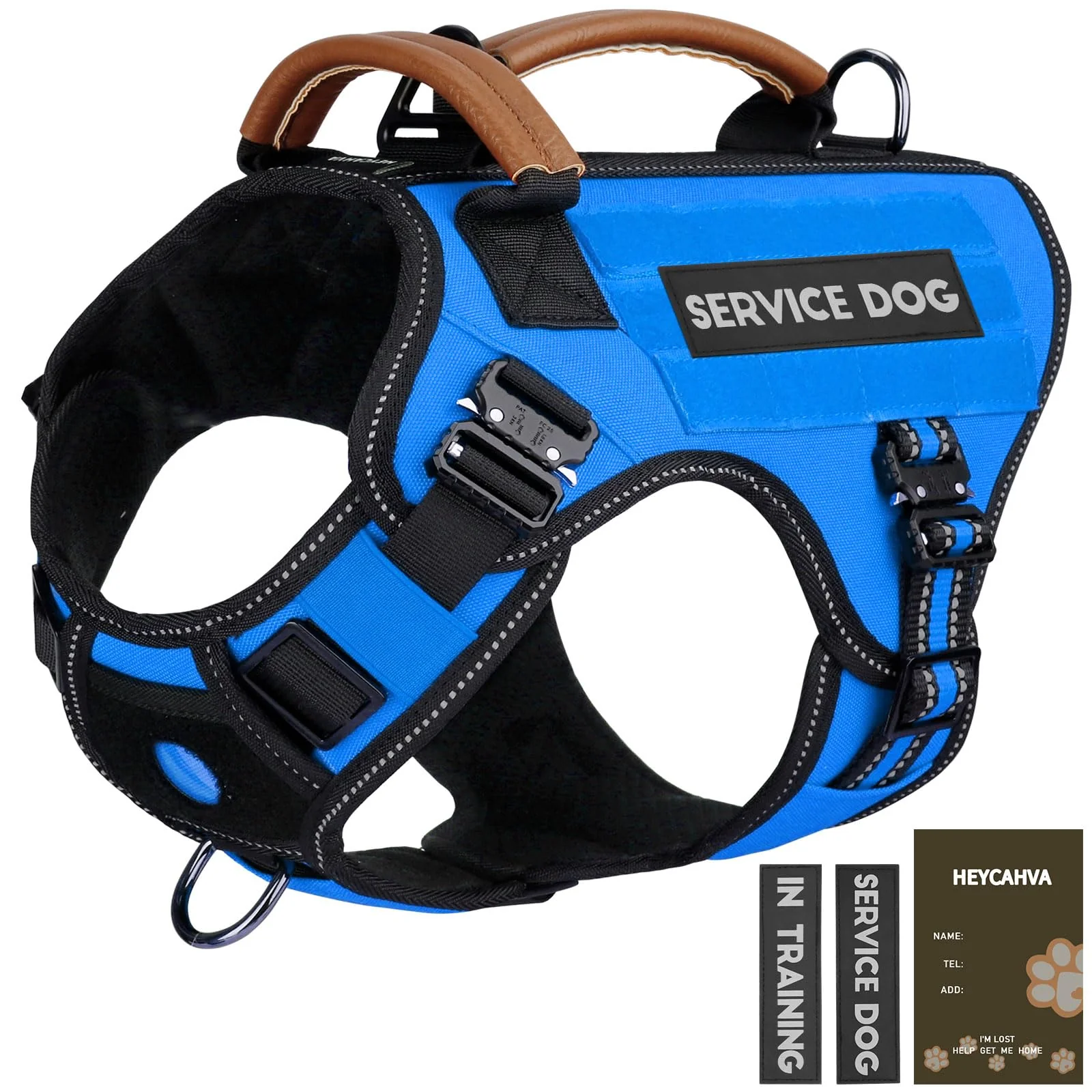 Soft HEYCAHVA Service Dog Vest - Tactical Harness with Metal Buckles Leather Handle Reflective No-Pull Blue M Specialty