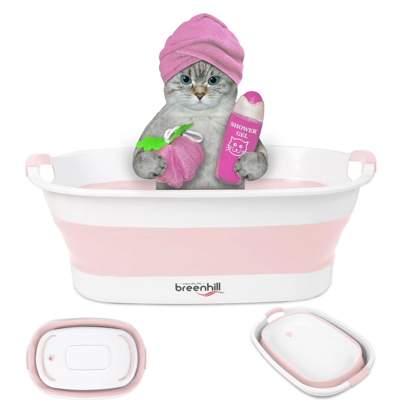 Enhanced BREENHILL Collapsible Dog Bath Tub for Small Dogs Cats Portable Foldable Pet Bathtub – Pink Environmentally Friendly