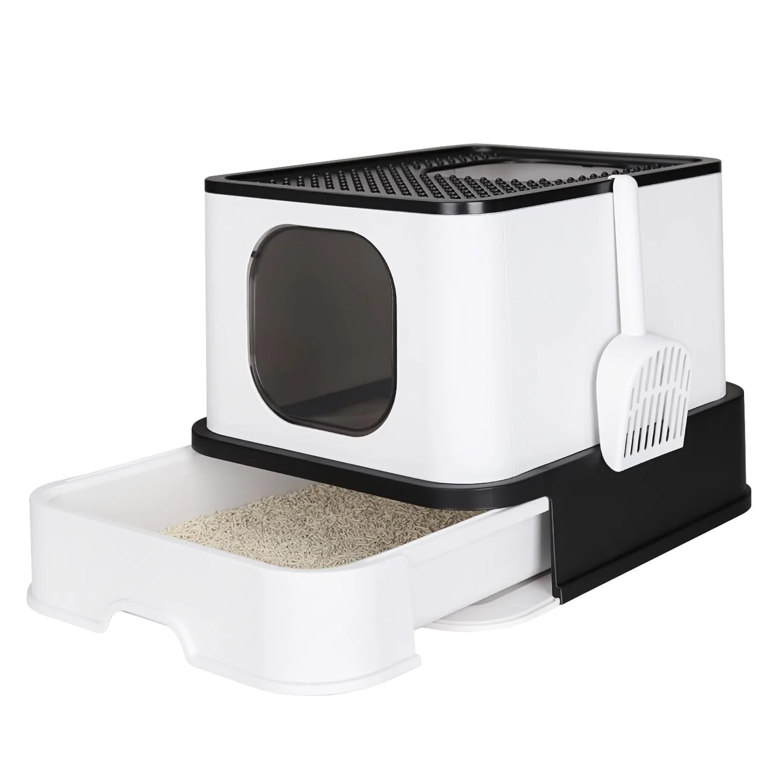 Fine Crafted RIZZARI Large Enclosed Cat Litter Box — High-Capacity Leak-Proof Odor-Control for Indoor Use Black Certified