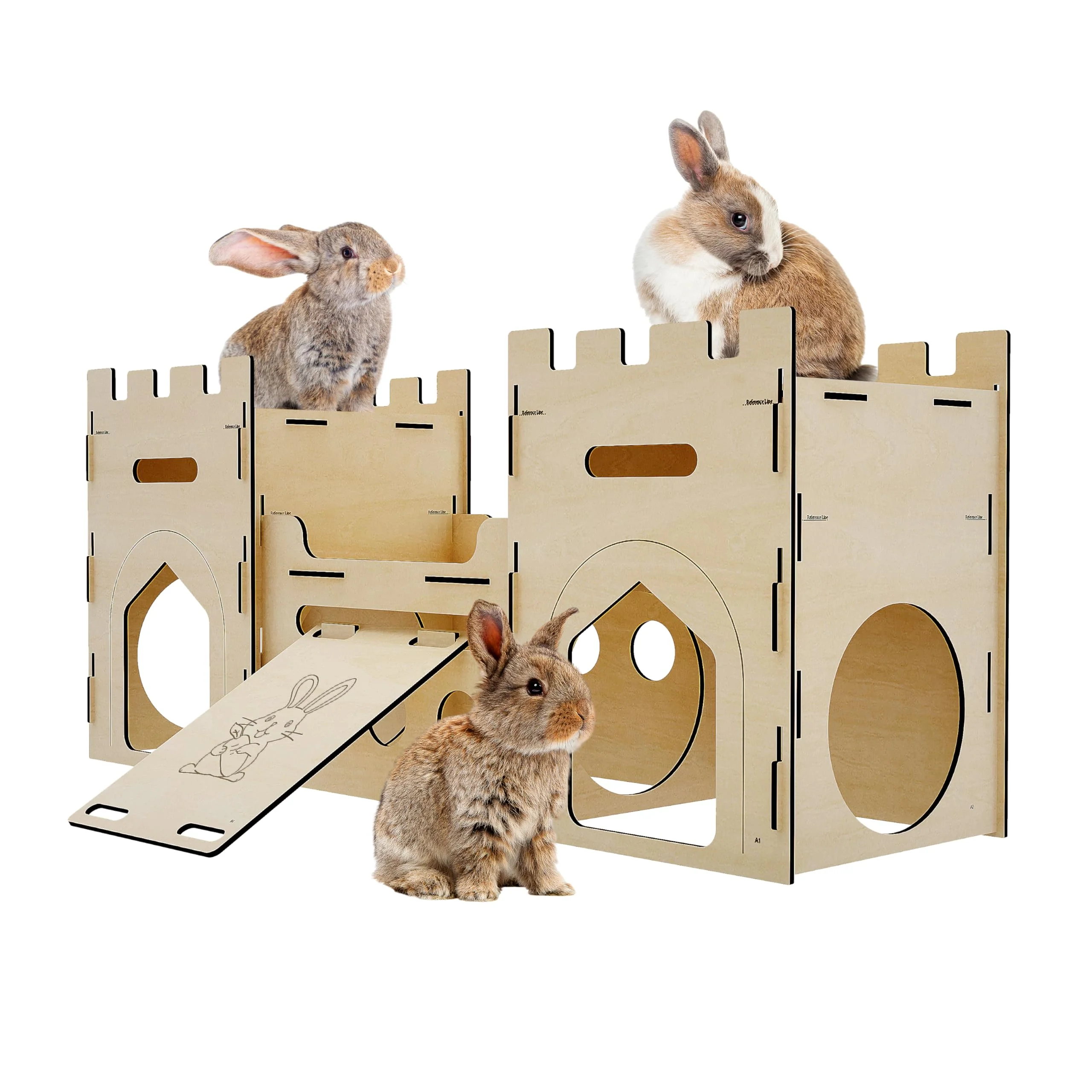 Original Design HIIMALEX Extra Large Wooden Bunny Castle – Multistory Habitat for Rabbits Guinea Pigs More Selected