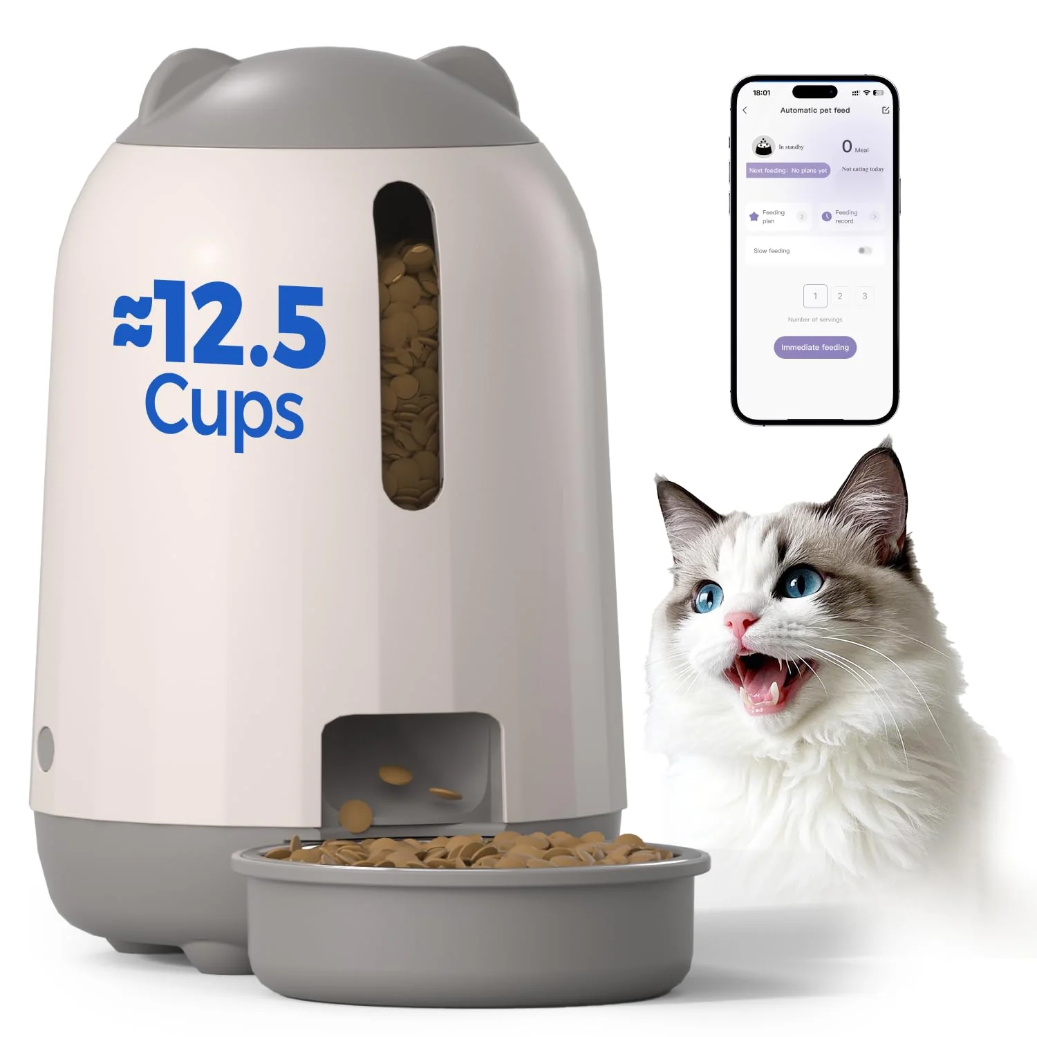 Innovative PAPIFEED Automatic Cat Feeder – 2.4G WiFi App Control 3L Dual Power Grey Practical