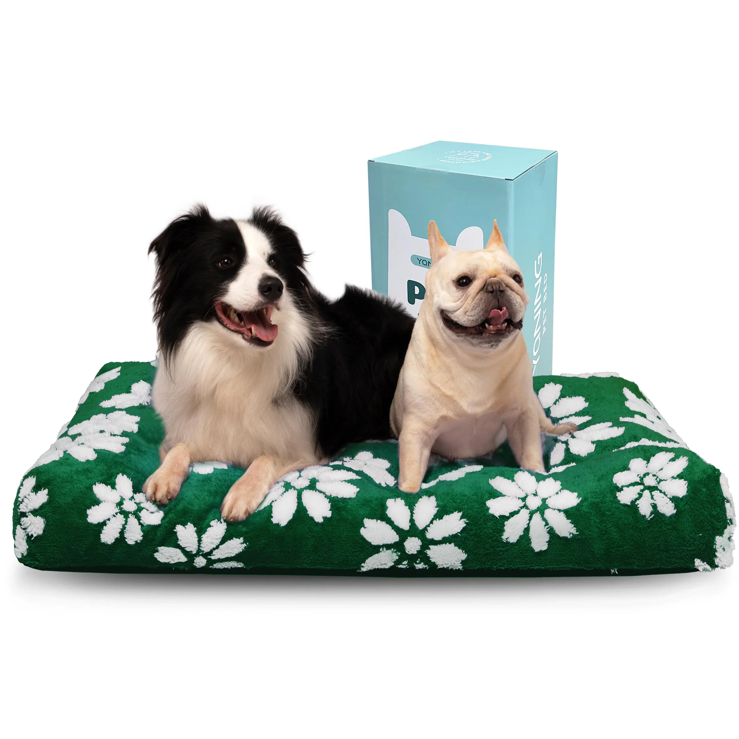 Refined Yaning Extra Large Dog Bed 41x28 — Green Flower Plush Crate Kennel Bed Luxury