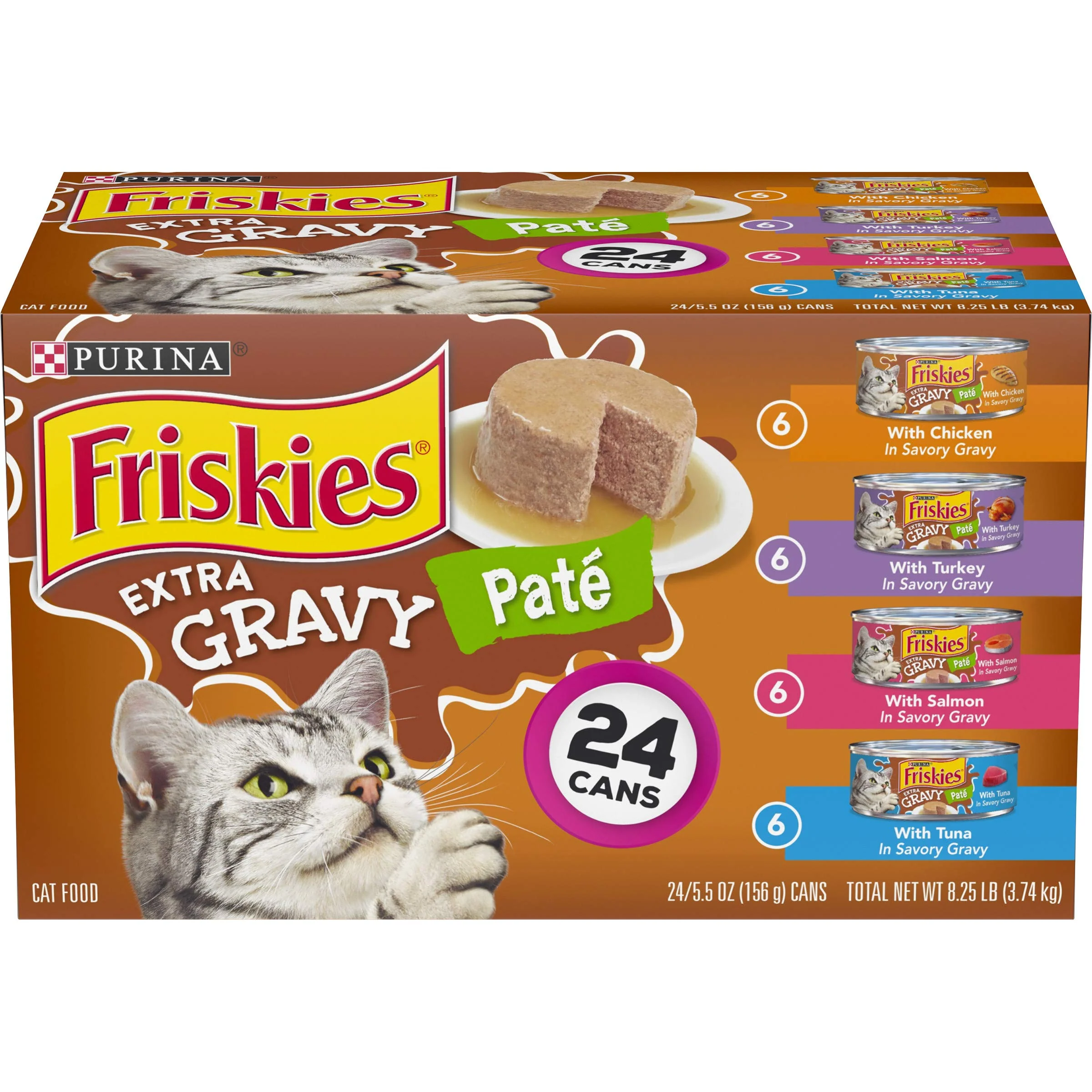 Recyclable Friskies Pate Wet Cat Food Variety Pack with Extra Gravy – 24 x 5.5 oz Cans High-Performance