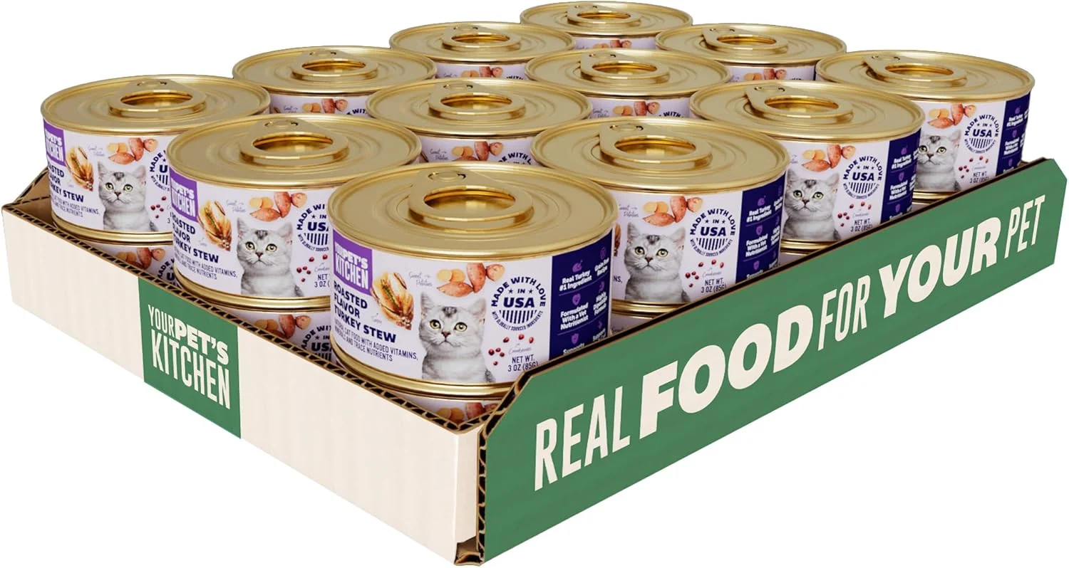 Lightweight YOUR PET'S KITCHEN Canned Wet Cat Food Roasted Flavor Turkey Stew - 3 oz Cans Pack of 24 Made in The USA with Turkey Optimized