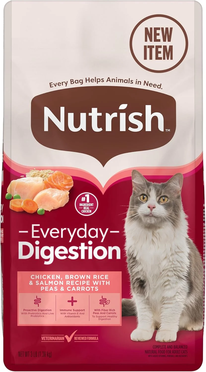 Secure Nutrish Everyday Digestion Dry Cat Food Chicken Brown Rice and Salmon Recipe with Peas and Carrots 3 lb. Bag 4 Count Rachael Ray Detailed