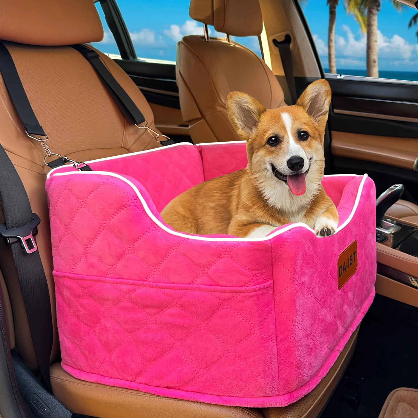 Official DAIIST Dog Car Seat for Small Dogs - Memory Foam Booster Seat Rose Red Exceptional