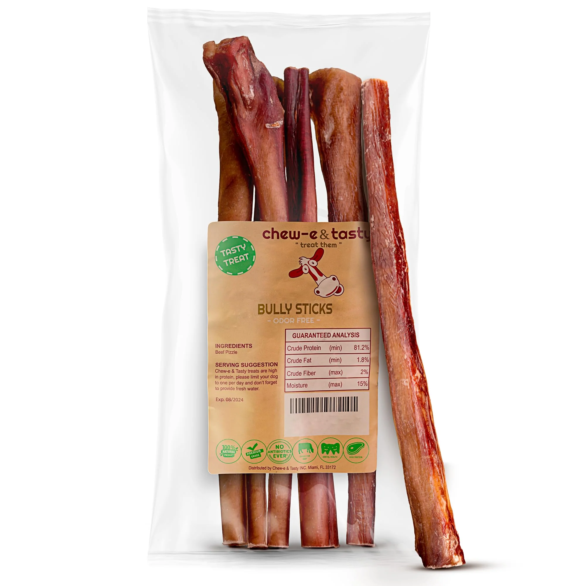 Lightweight Chew-e tasty 11-12 Bully Sticks for Large Dogs Grass-Fed Single-Ingredient 1 Lb Pack Next-Generation