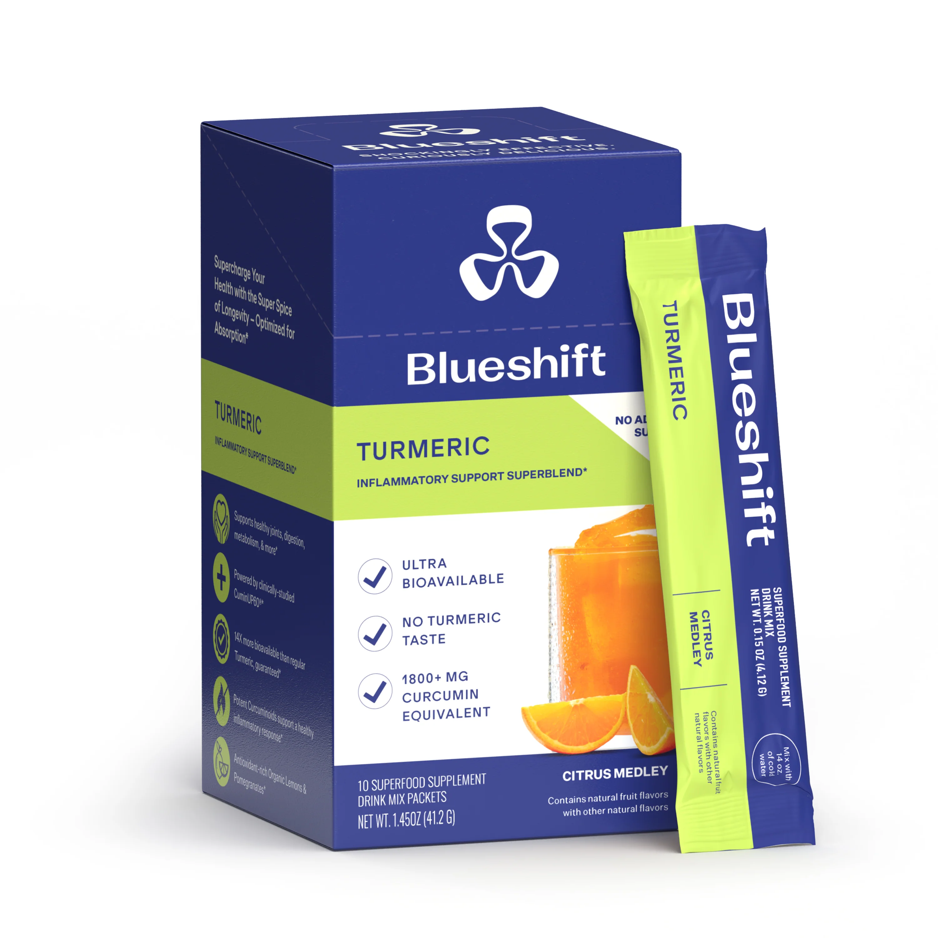 High-End Blueshift Nutrition Turmeric Drink Mix Powder Packets Healthy