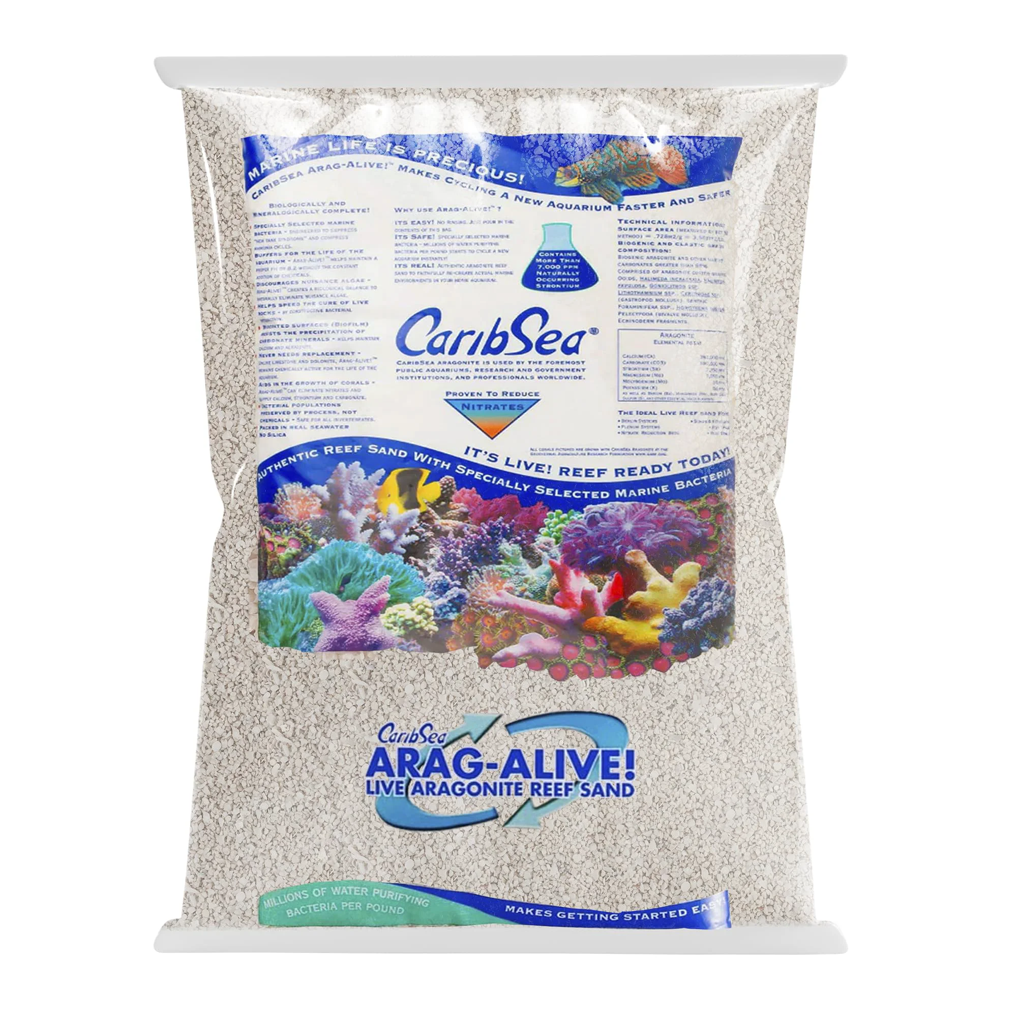 Premium CaribSea Arag-Alive Special Grade Sand - 20 lb Natural Aragonite Substrate for Reef Tanks Safe