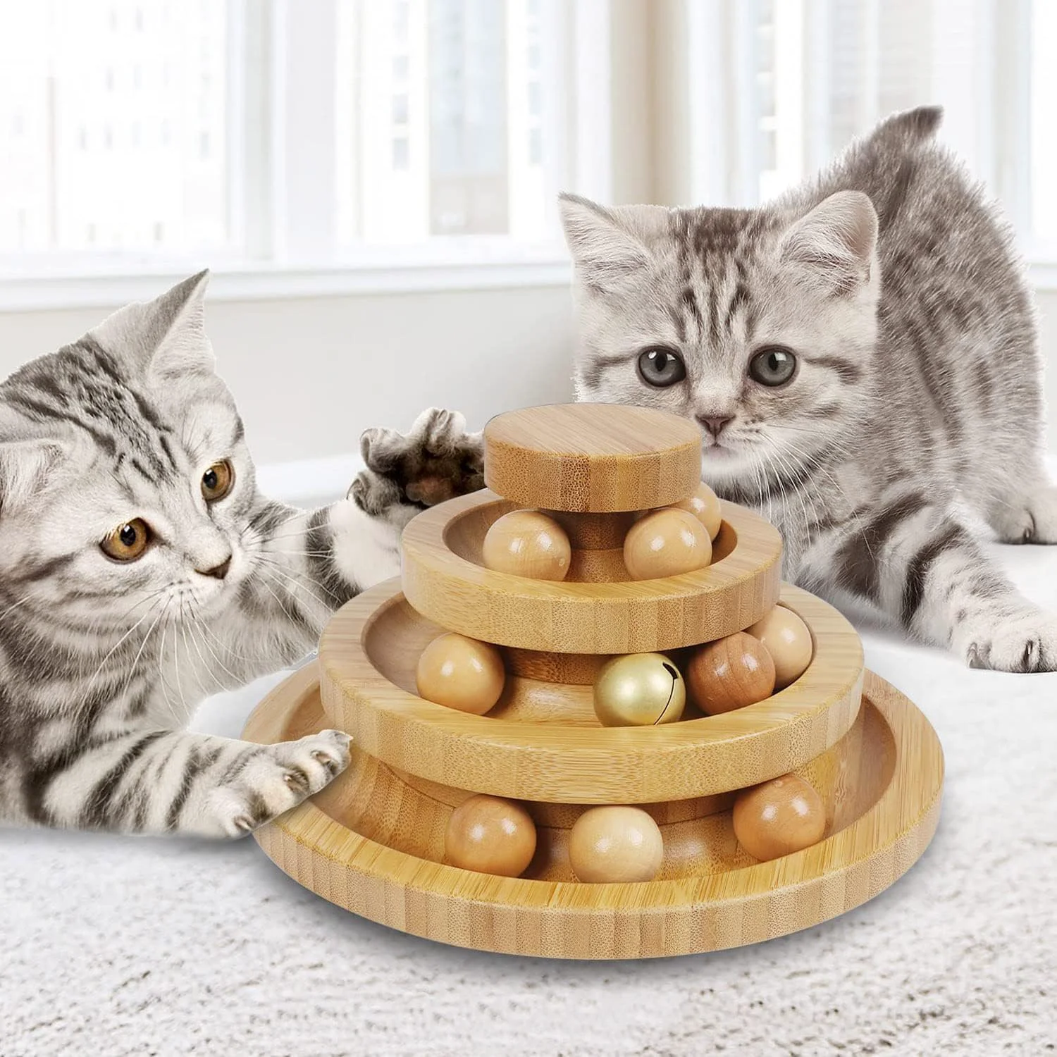 High-Quality Cat Ball Track Toy Kitty Toys Roller 3-Level Ball Tower with 9 Removable Balls Interactive Cat Toy DIY Circle Fun Toy for Kitten Mental Physical Exercise - Medium Size Healthy