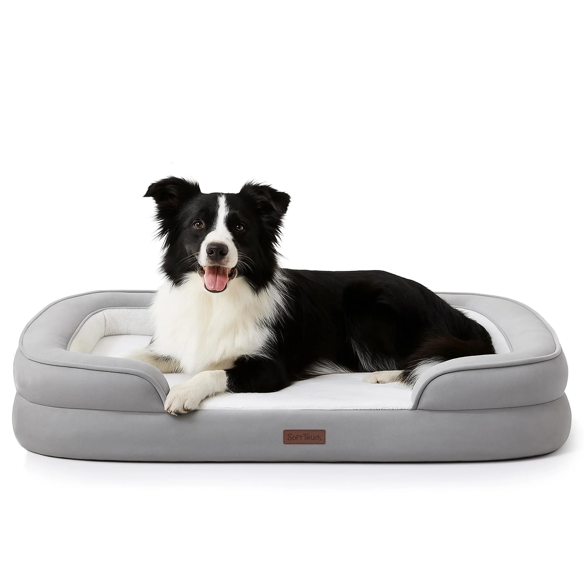 Efficient Soft Touch Orthopedic Dog Bed for Large Dogs – Faux Fur Top Waterproof Cover Removable Cover Grey Large Convenient