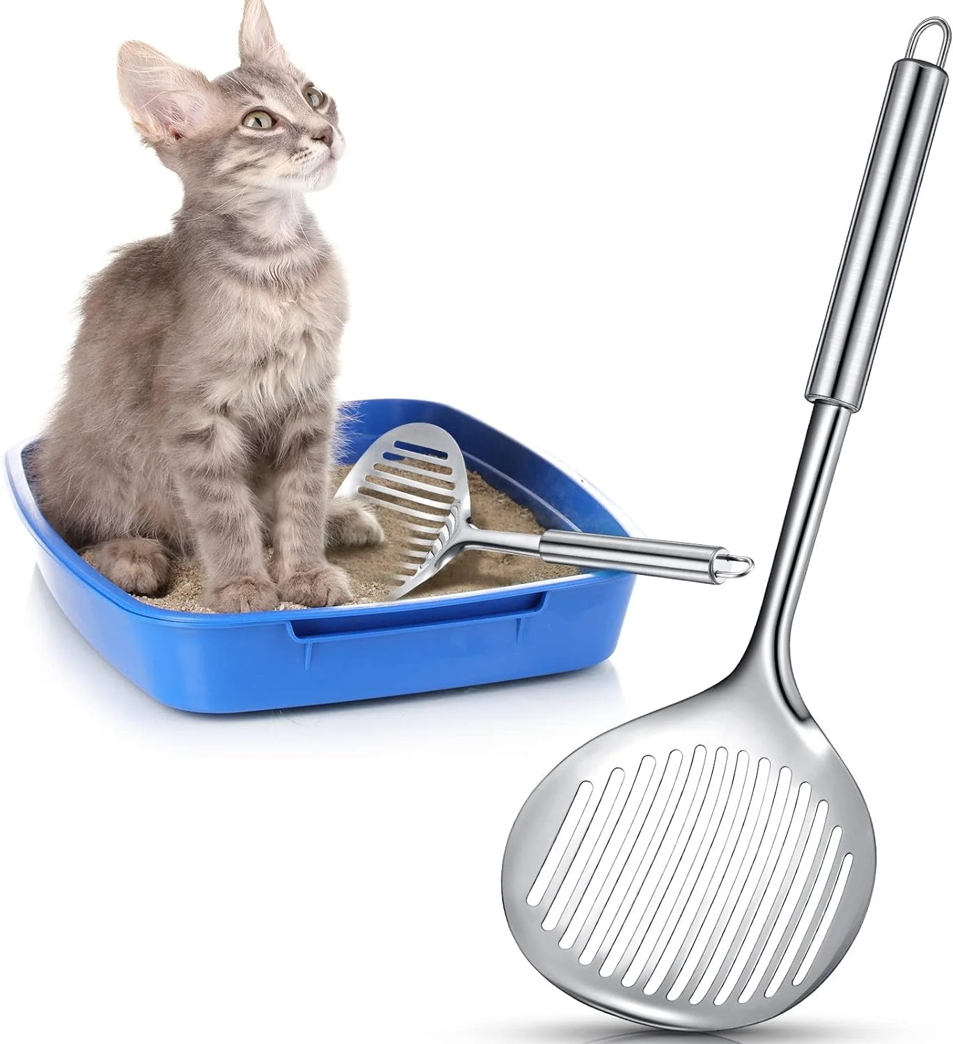 Optimized 2 Pcs Cat Metal Litter Scoop Litter Scoop Cat Accessories Scooper Stainless Steel Kitty Poop Sifting Cleaning for Litter Box Metal Poop Sifter Pet Supplies Functional