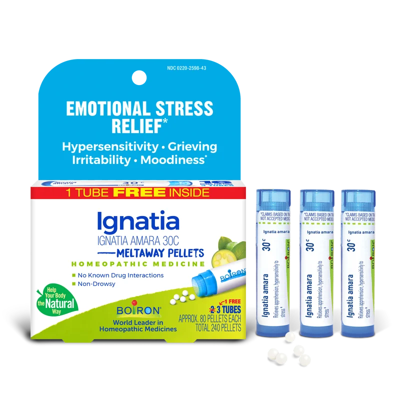Original Design Boiron Ignatia Amara 30C Meltaway Pellets Bonus Pack - Emotional Stress Relief Green