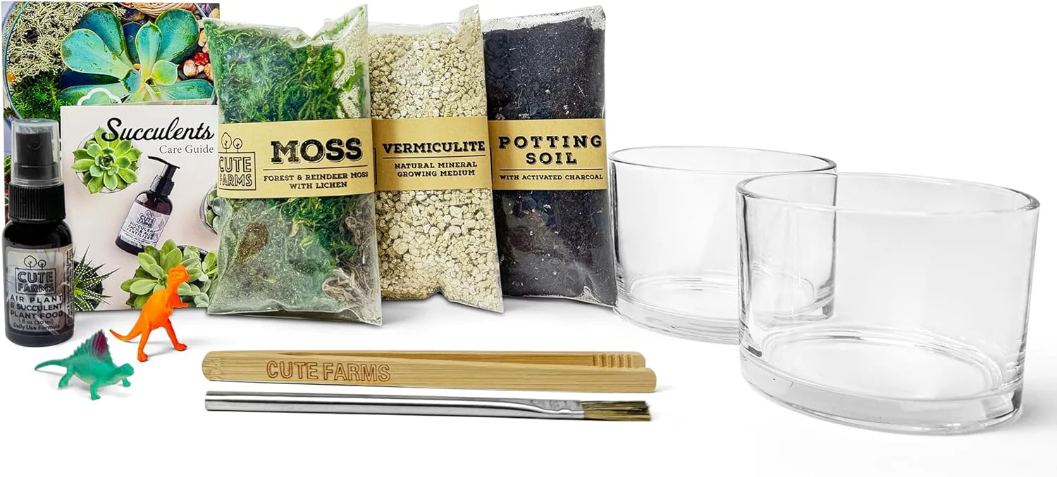 Reusable Cute Farms Glass Terrarium Kit Just Add Your Own Plants Two Glass Cylinders 3.25 Unique