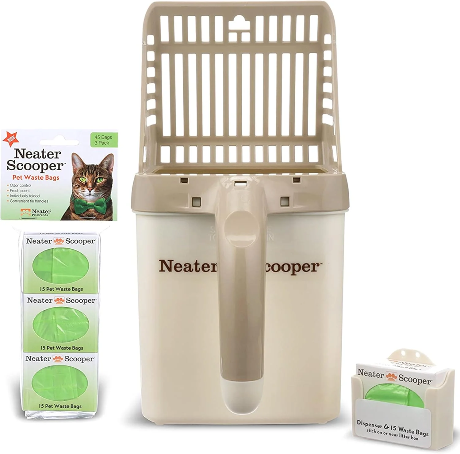 High-End Neater Pet Brands Neater Scooper Standard Cat Litter Scoop 60 Refill Bags – Mess- Cat Litter Scooper with Bag Spill-Proof Kitty Box Sifter Bin Doubles as Scoop Holder For Single-Cat Households Organic