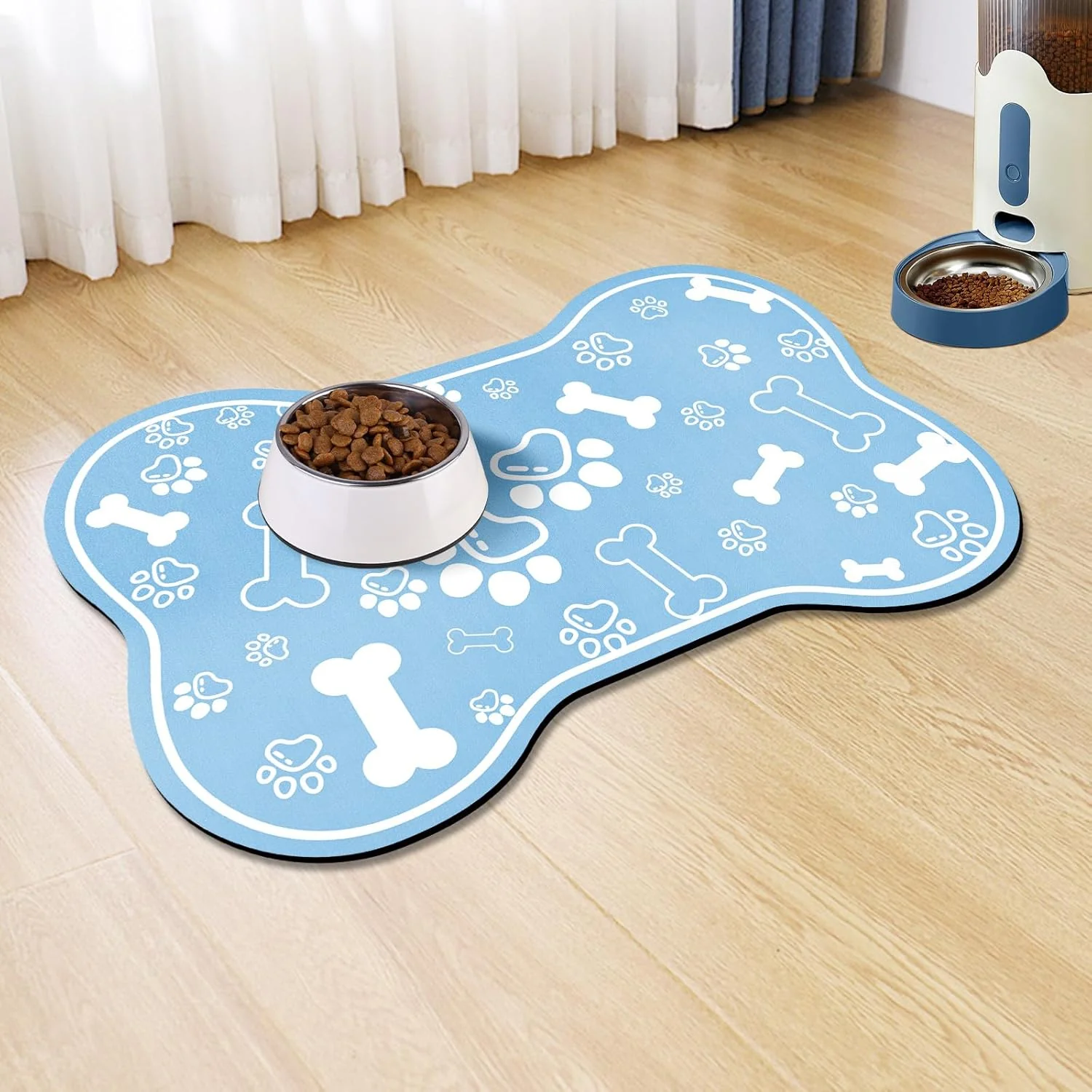 Outstanding Dog Cat Mat for Food and Water Rapid Absorbent Pet Feeding Mat Bone Shaped Dog Placemat Bowl Mat with Rubber Backing No Stains Pet Food Mats Indoor Pet Accessories Supplies Blue 12 ×18 Optimized