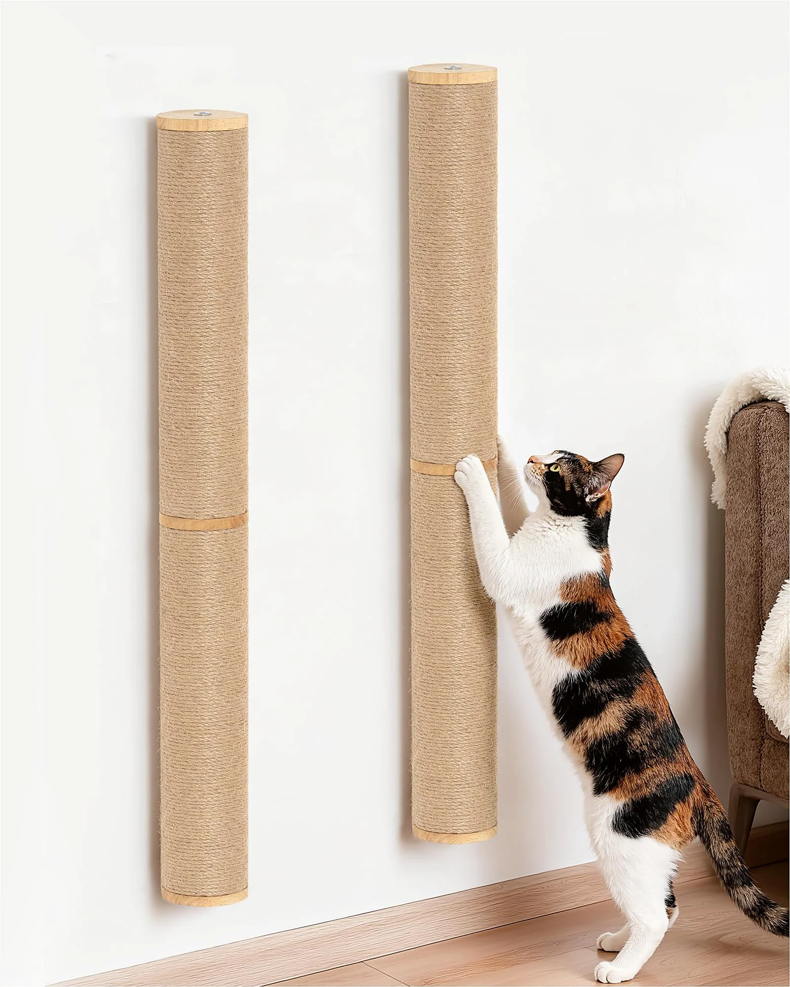 Lightweight Aechonow 2-Pack 34'' Wall Mounted Cat Scratcher for Large Cats - Wooden Corner Pole Exclusive