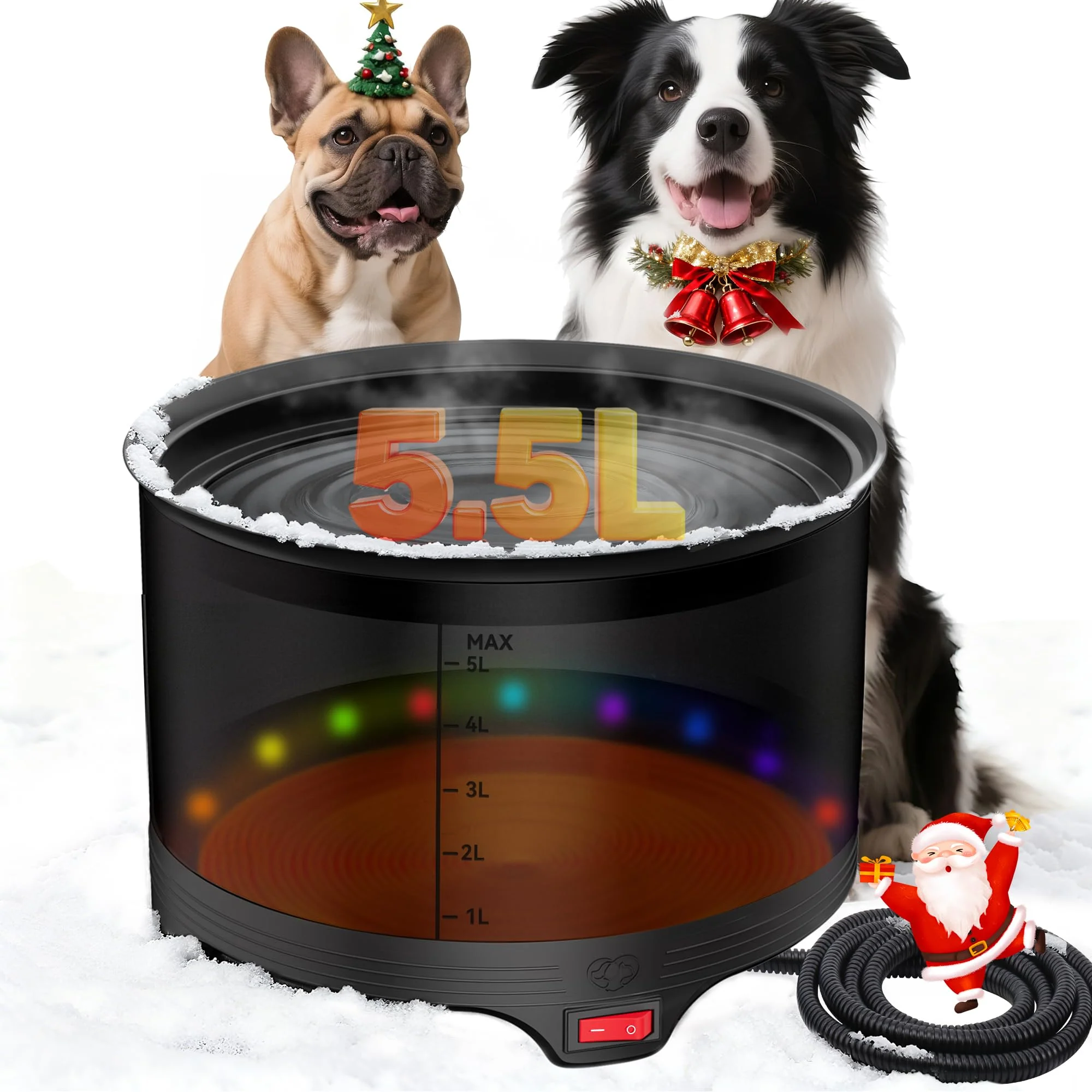 Genuine UPSKYPET 5.5L Heated Outdoor Pet Water Bowl – Large Capacity LED Neon Chew-Resistant Cord Easy-to-Use