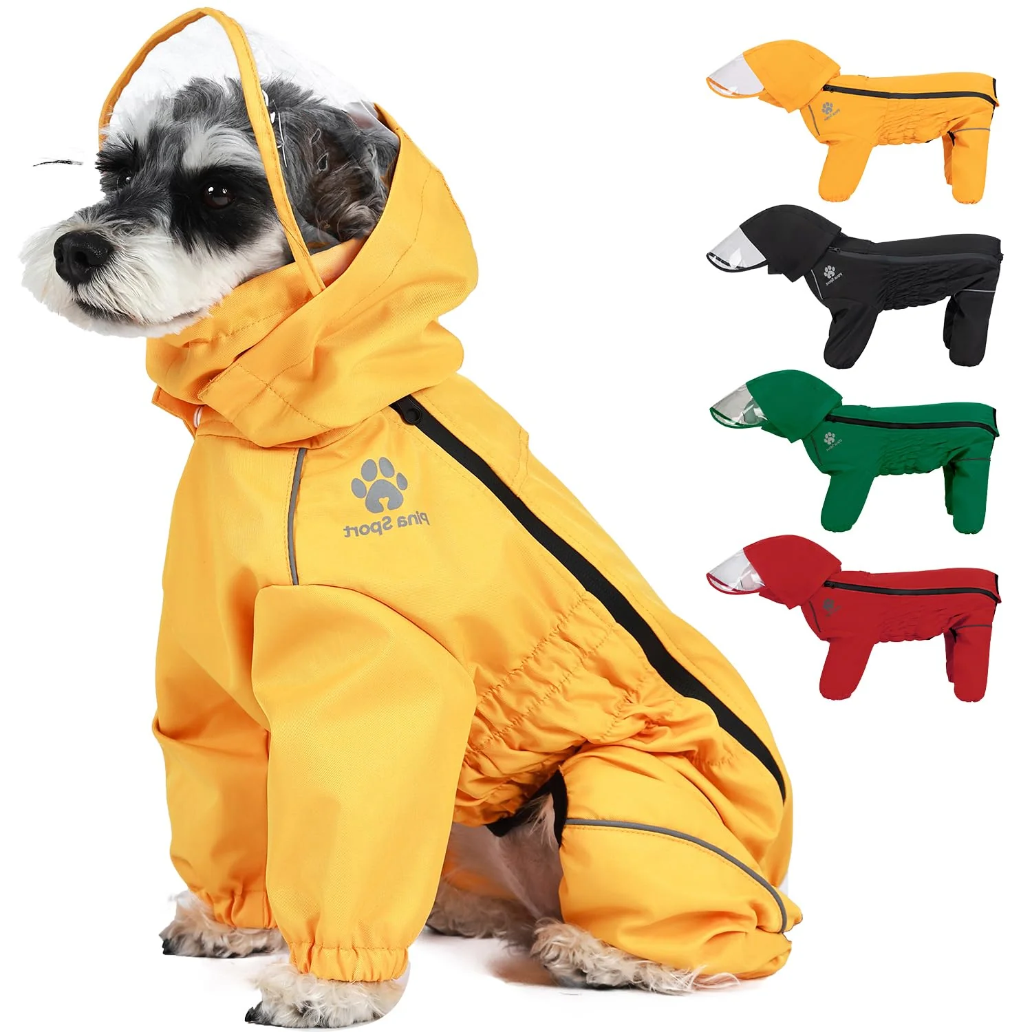 Genuine PINA Dog Raincoat with Hood – Lightweight Full-Wrap Jacket with Reflective Strap and Pocket Convenient