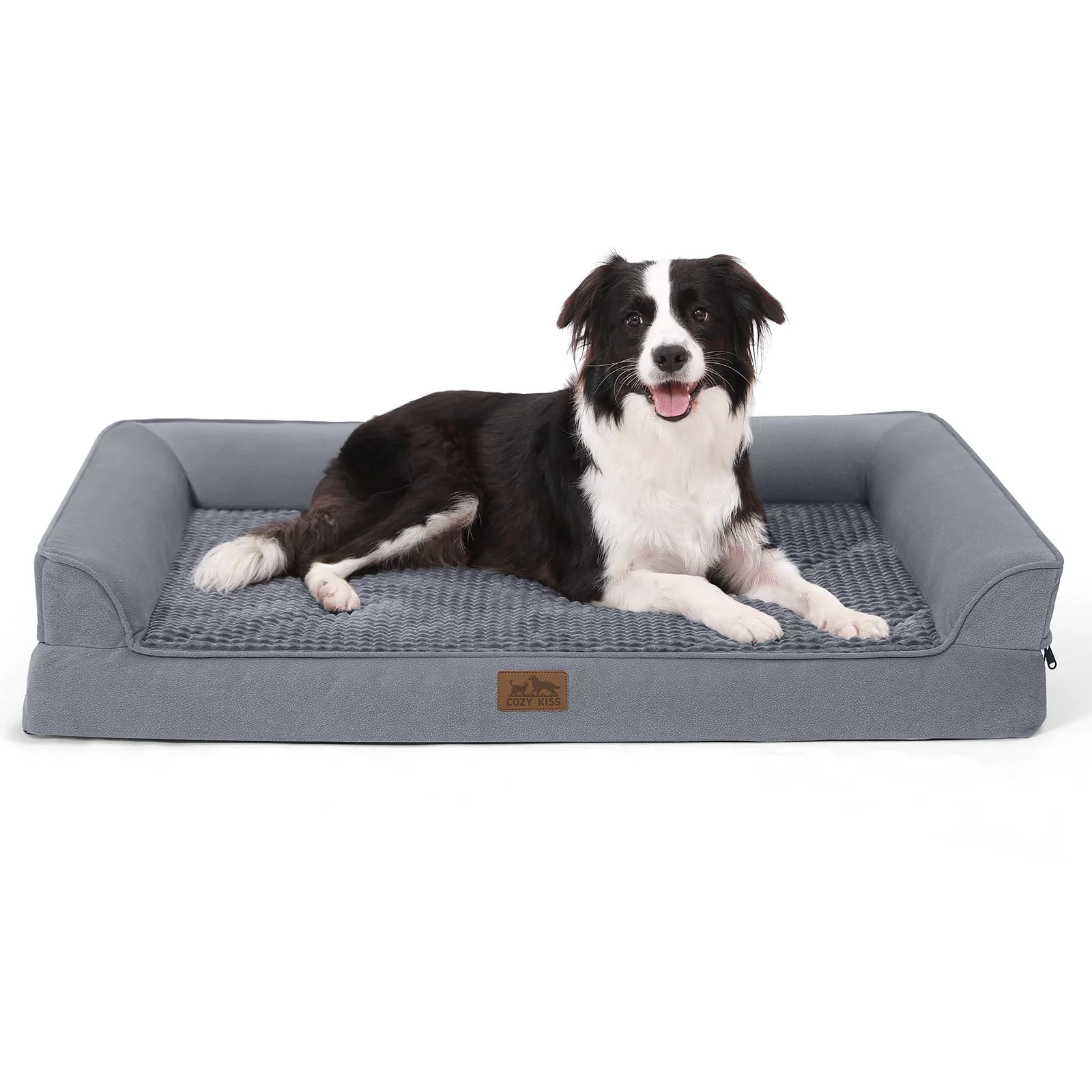 Fine COZY KISS Orthopedic Dog Bed for Large Dogs XL 42x30x7.5 – Waterproof Lining Anti-Slip Washable Cover Secure