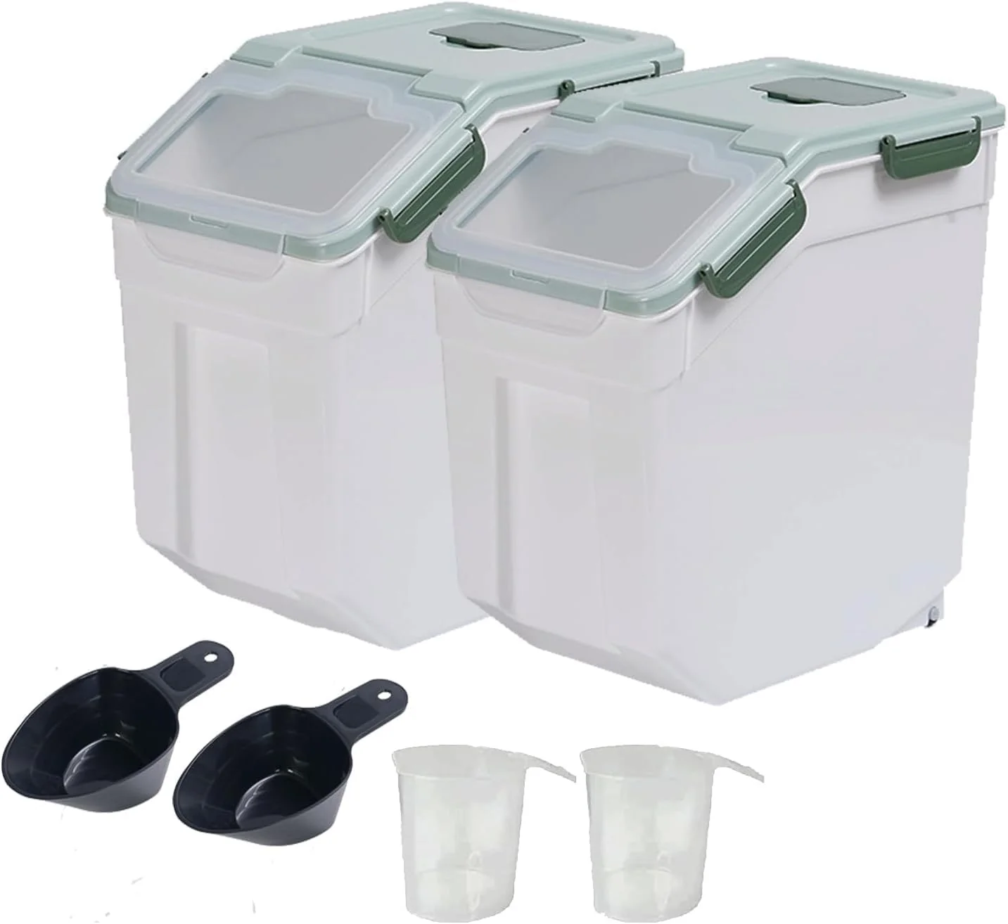 Innovative AnRui Airtight Flour Storage Container 25lb Plastic Grain Storage Bucket Rice Ce Dispenser Organizer Box with Lid Cat Dog Food Storage Bin with Measuring Cup Scoop Wheels 2Pcs Green Pure