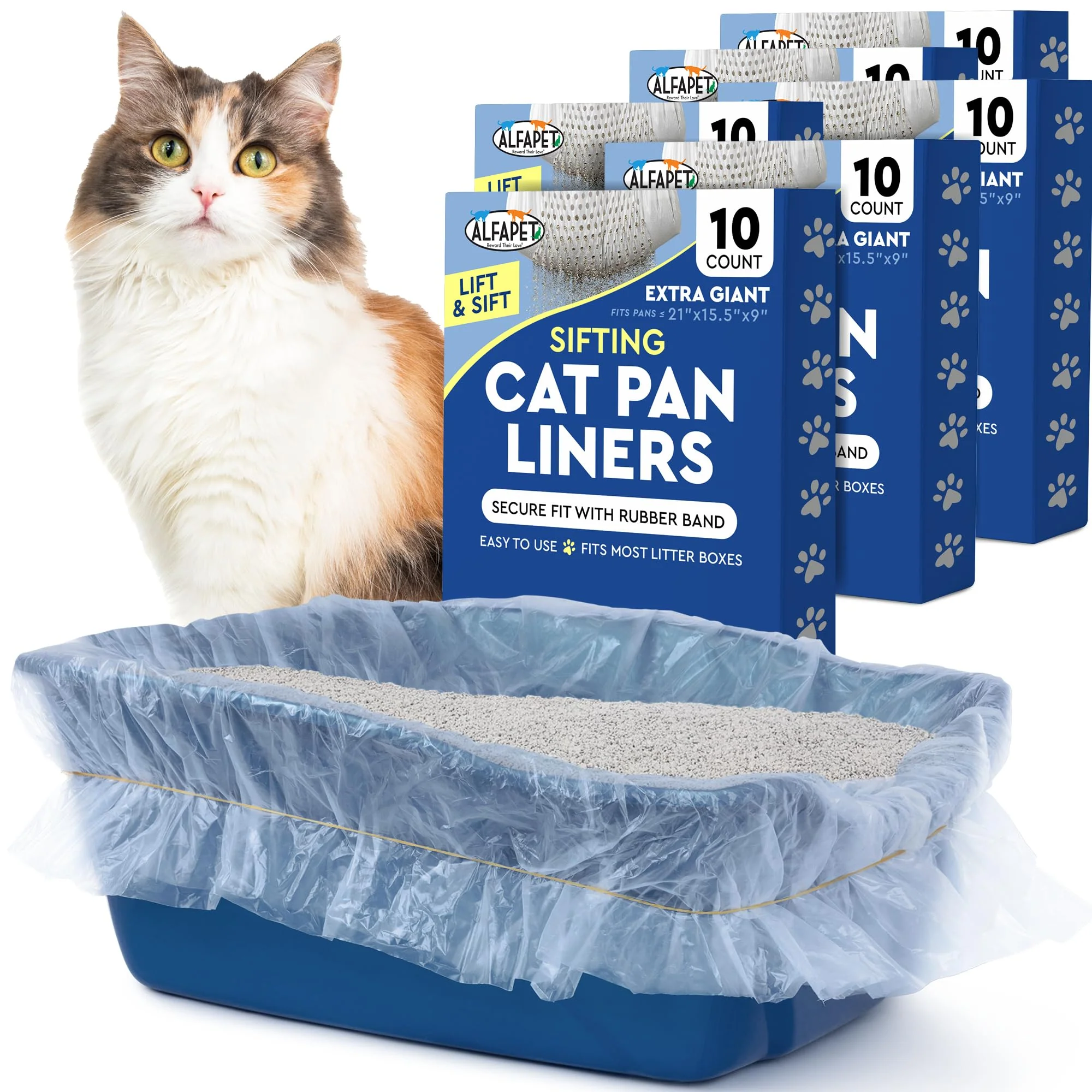 High-End Alfapet Sifting Cat Litter Box Liners - Extra Giant 60 Count Tear-Resistant Waterproof 40 x 38 30 lb Capacity Exceptional