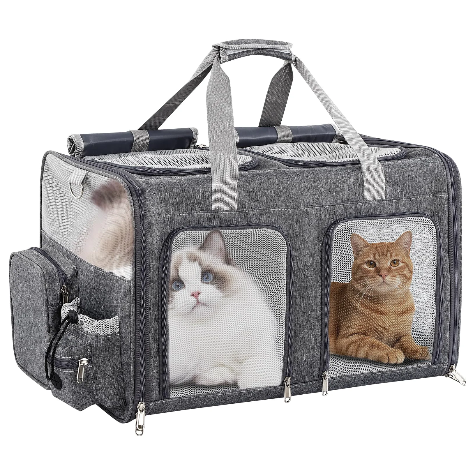 Healthy TOYSBOOM Cat Carrier for 2 Cats - Extra Large Dual-Cabin Travel Carrier with Removable Divider 20–40 lbs Powerful