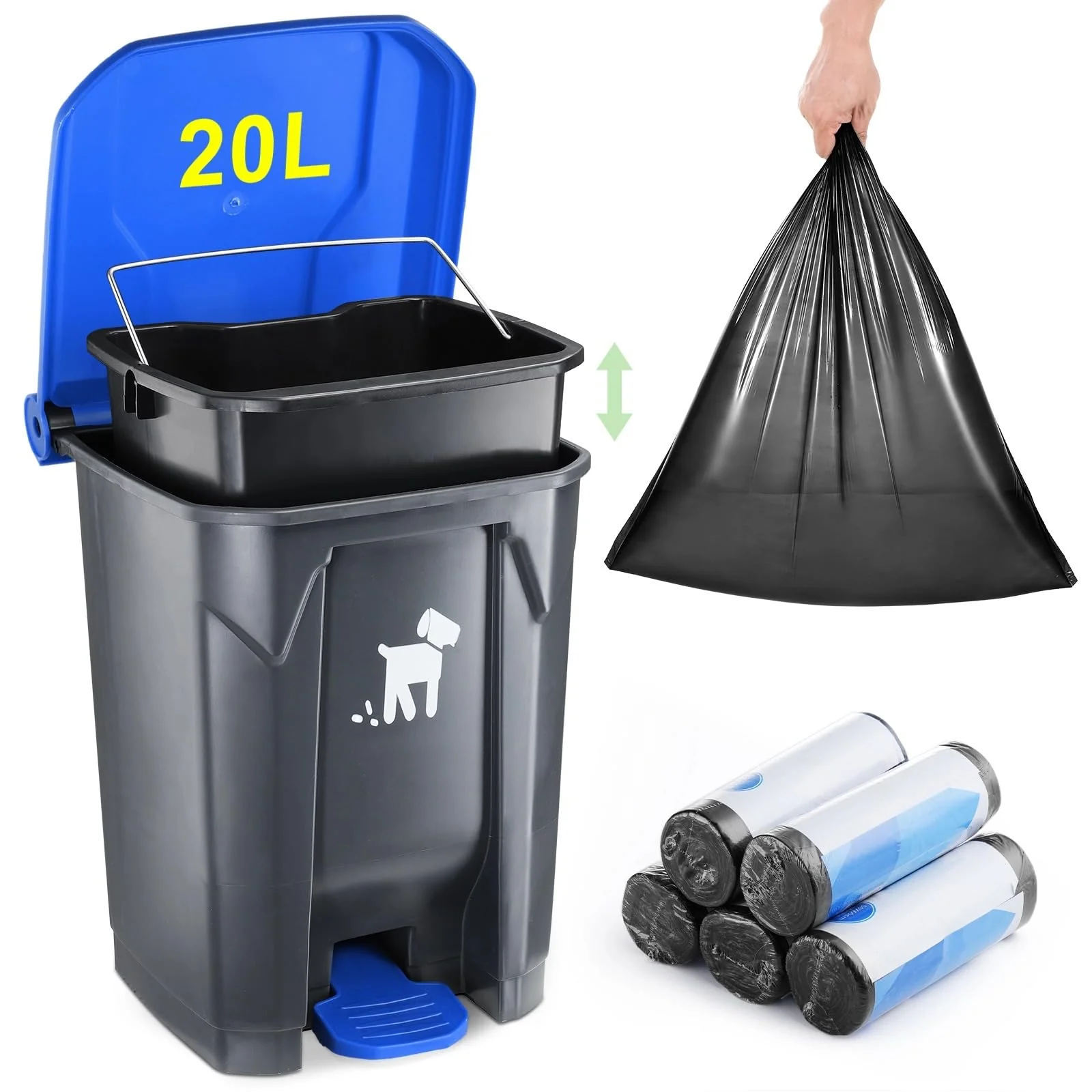 Natural Biubiucat Outdoor Pet Waste Container 20L Removable Inner Bin 150 Bags Innovative
