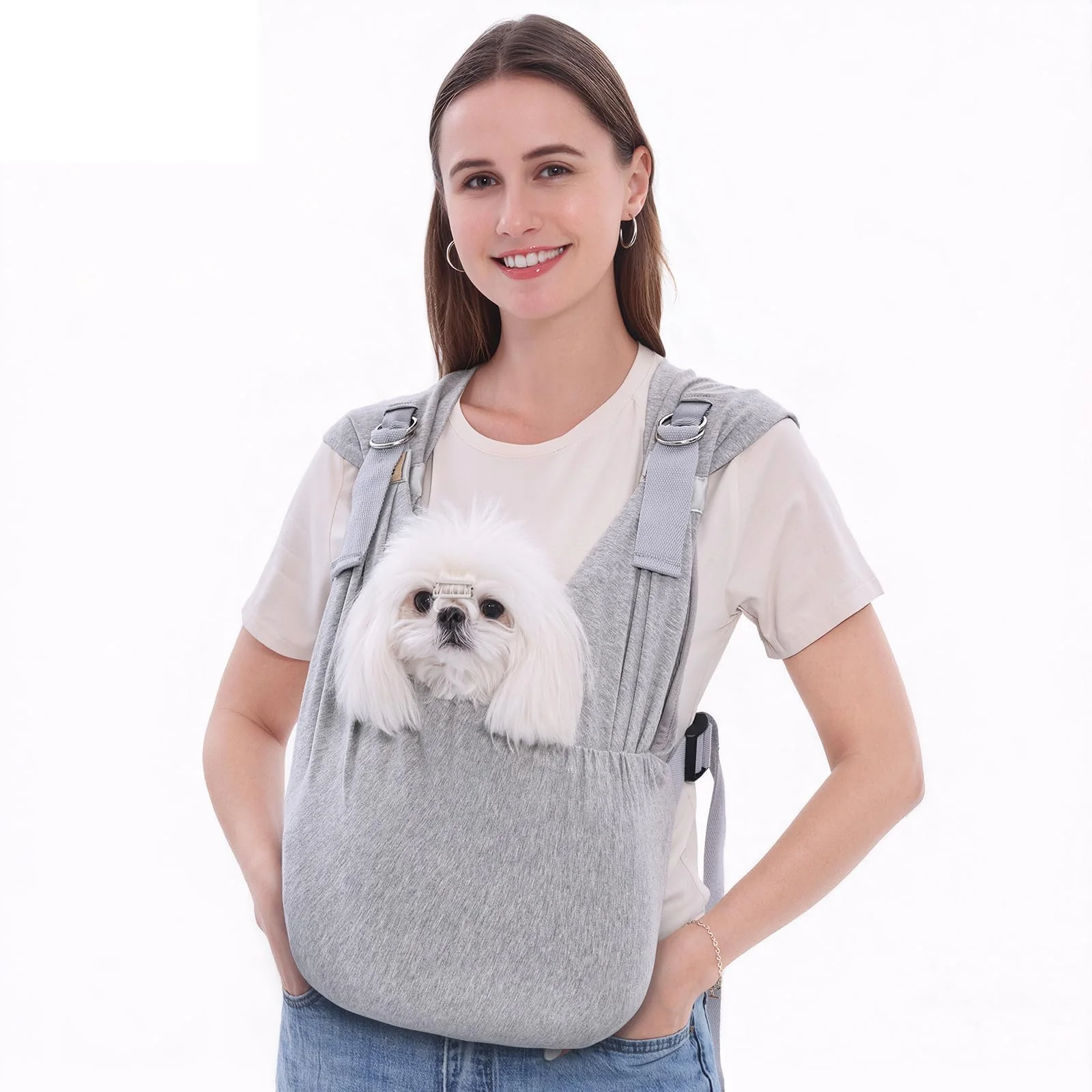 Relaxed Supet Dog Carrier Sling for Small Dogs – Hands- Soft Cotton Front Pack Grey S Authentic