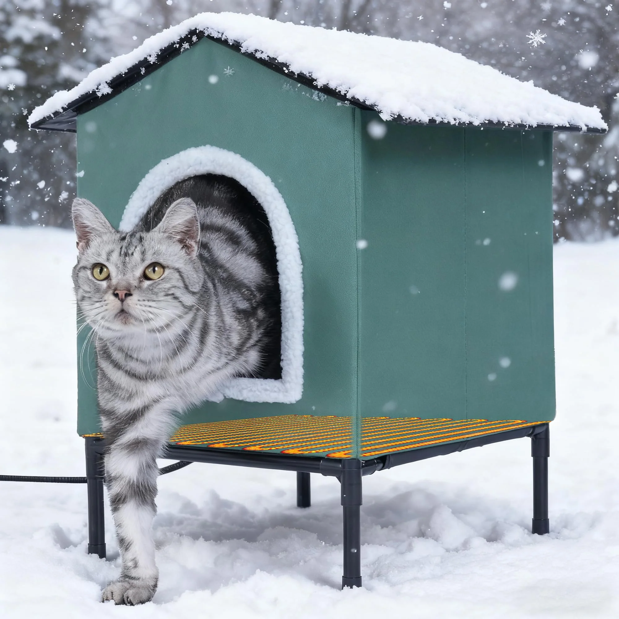 Modern Petvolve Heated Cat House – Indoor Outdoor d Insulated Green Medium Casual