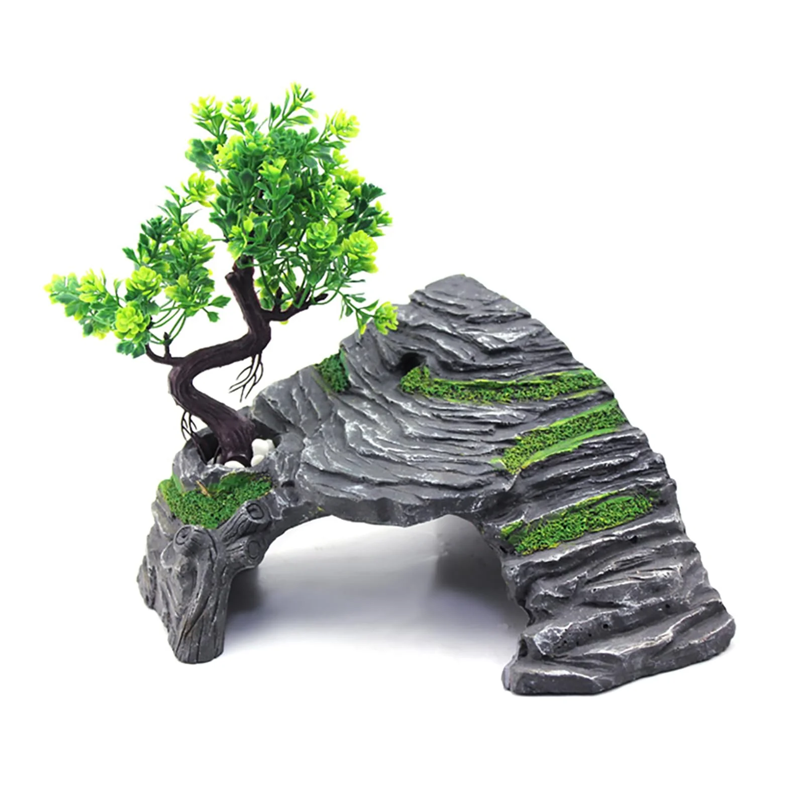 Green OMEM Reptile Box Shelter — Resin Rock Cave Hideout for Terrarium Trendy