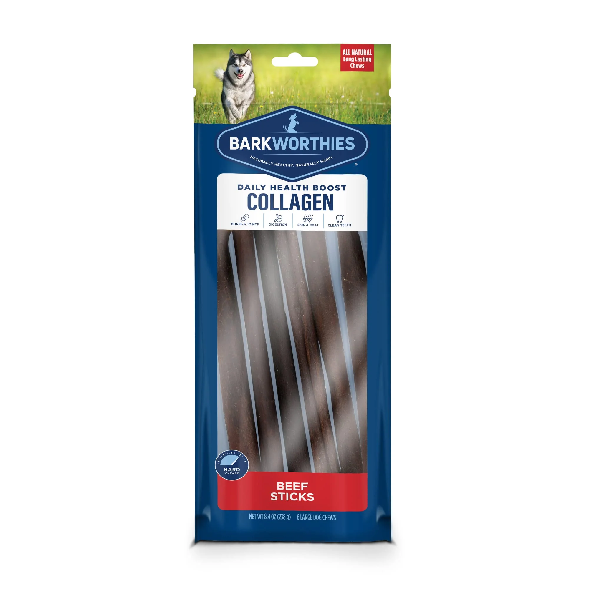 Trendy Barkworthies Plain Collagen Sticks - 12-Inch 6-Count Dog Chews Long-Lasting Single Ingredient Specialty