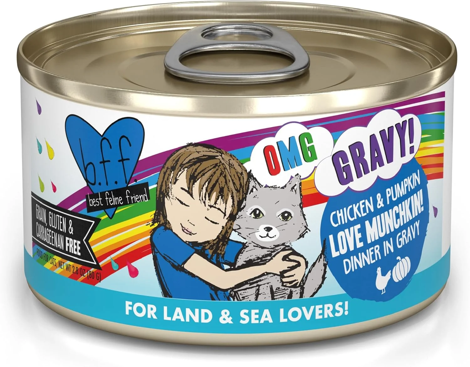 Organic Weruva B.F.F. OMG - Feline Friend Oh My Gravy Love Munchkin with Chicken Pumpkin in Gravy Cat Food 2.8oz Can Pack of 12 Premium