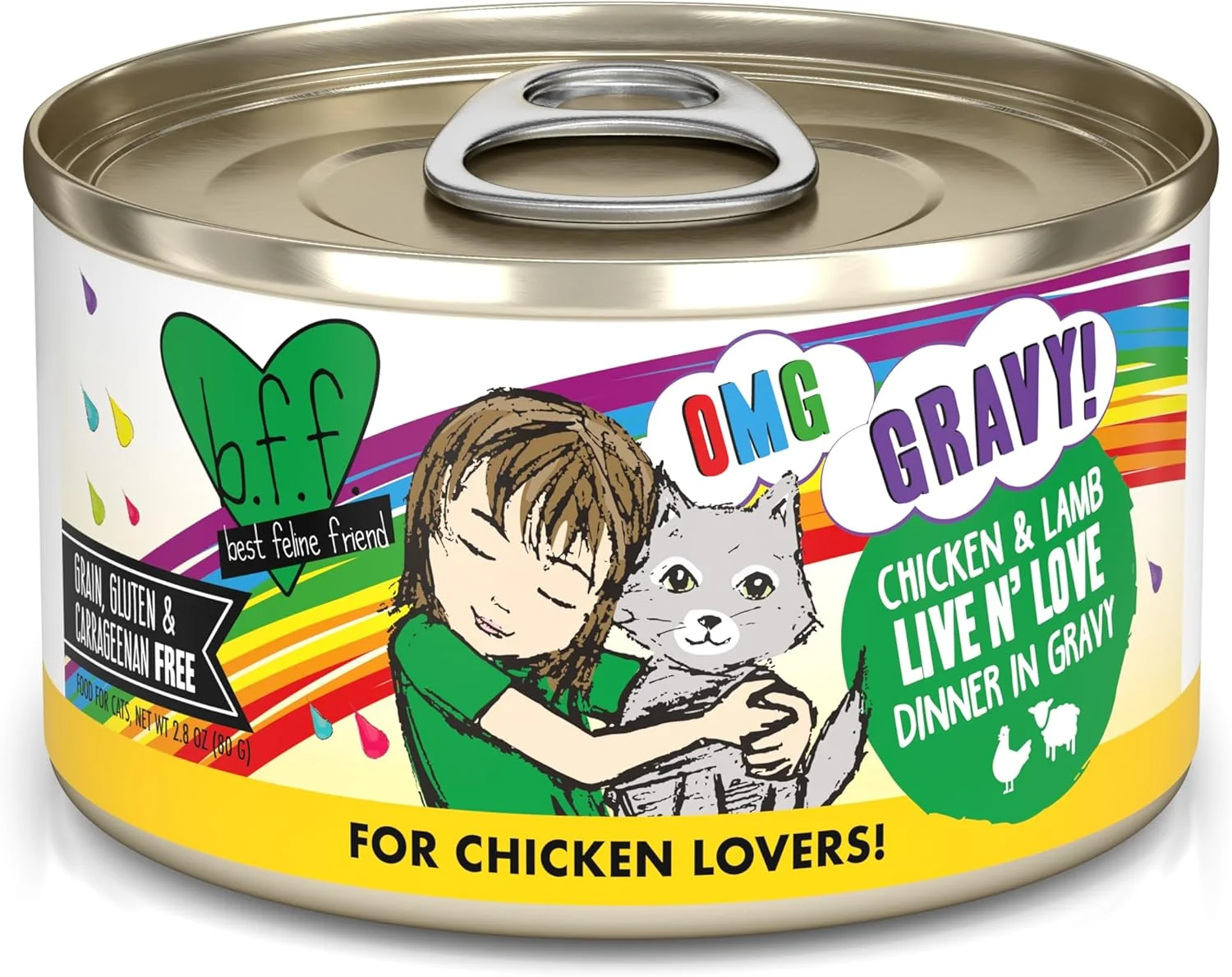 Exceptional Weruva B.F.F. OMG - Feline Friend Oh My Gravy Chicken Lamb Live N' Love with Chicken Lamb in Gravy 2.8oz Can Pack of 12 Safe