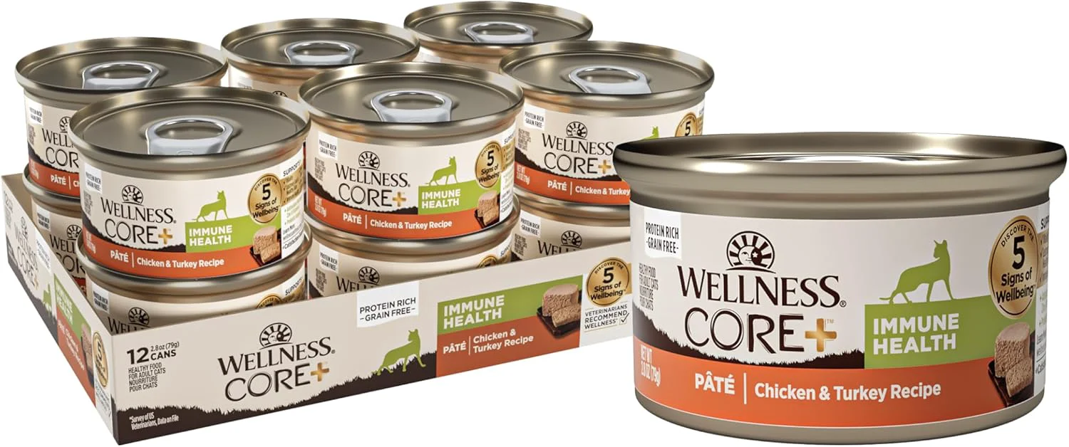 Reusable Wellness CORE Immune Health Pate Adult Wet Cat Food Natural Protein-Rich Grain 2.8 Ounce 12 Pack Chicken Turkey Practical