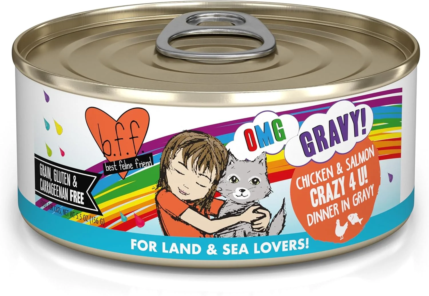 Green Weruva B.F.F. OMG - Feline Friend Oh My Gravy Grain- Wet Cat Food Cans Crazy 4 U Chicken Salmon 5.5-Ounce Can Pack of 8 Healthy