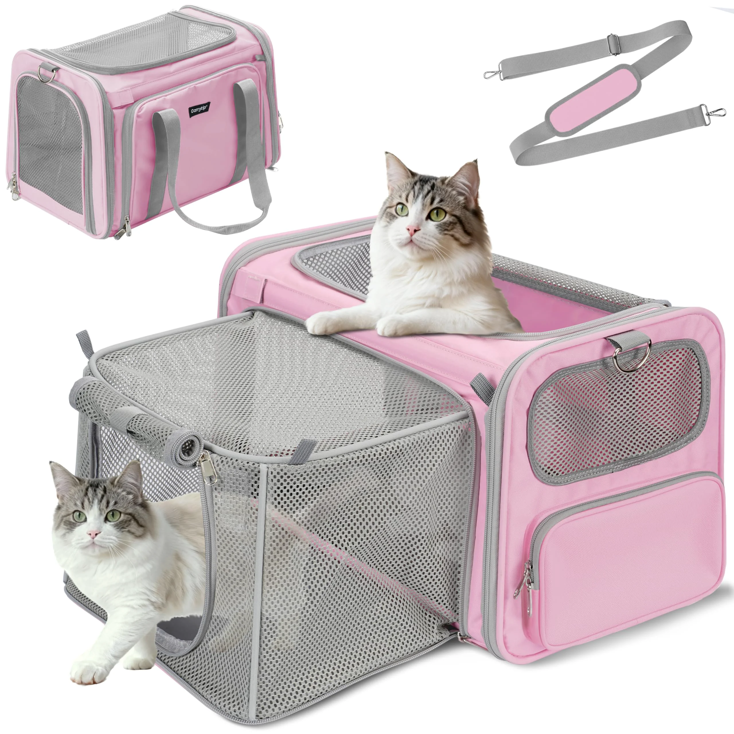 Luxury CarryTip Expandable Cat Carrier – Airline- Soft Sided Pet Carrier for Cats Small Dogs Up to 15 lbs Pink Superior