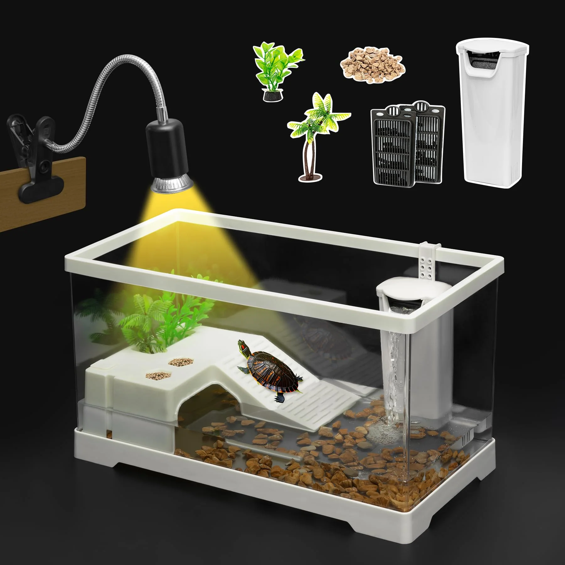 Natural Clioran Turtle Tank Kit — All-in-One Habitat Aquarium for Red-Eared Sliders Amphibians Fine