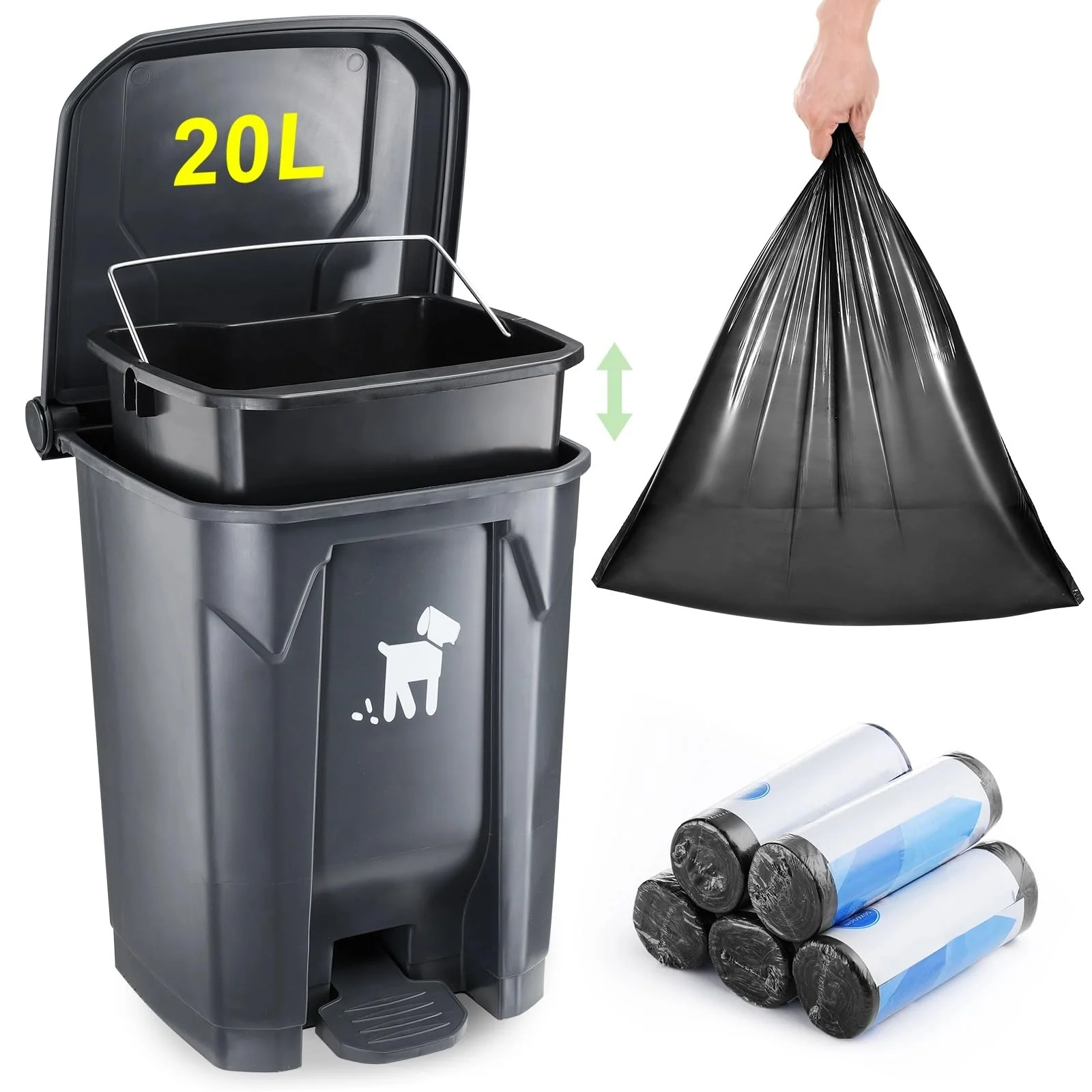 Official Biubiucat Pet Waste Container - 20L Outdoor Dog Poop Bin with Removable Inner Bin 150 Bags Carefully Designed