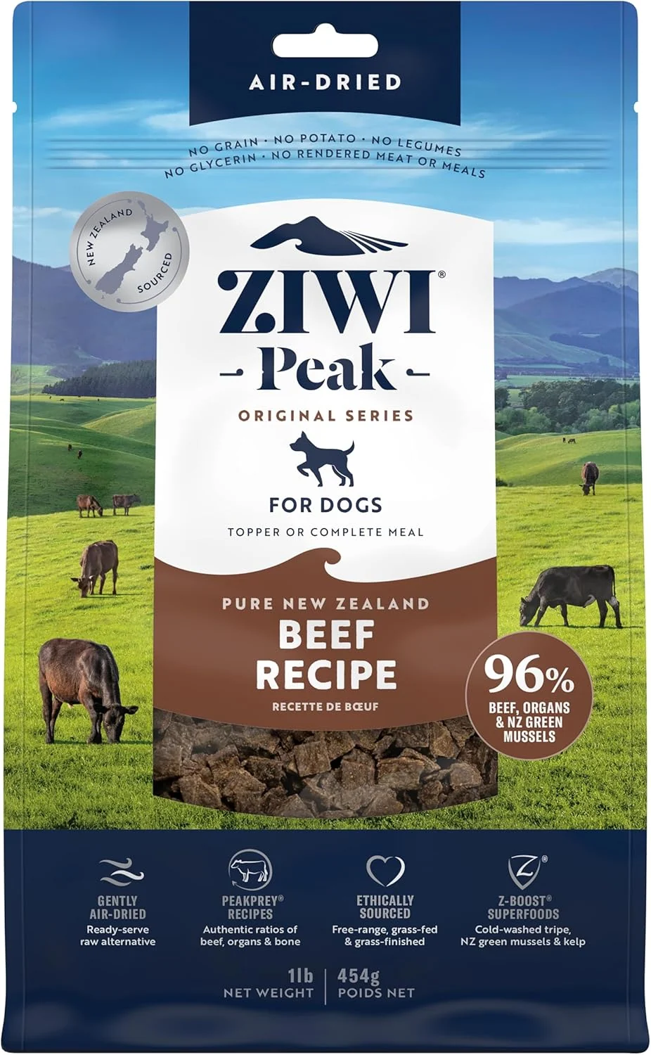 High-Performance ZIWI Peak Air-Dried Dog Food – Beef - All Natural High Protein Grain Limited Ingredient w Superfoods 16oz Functional