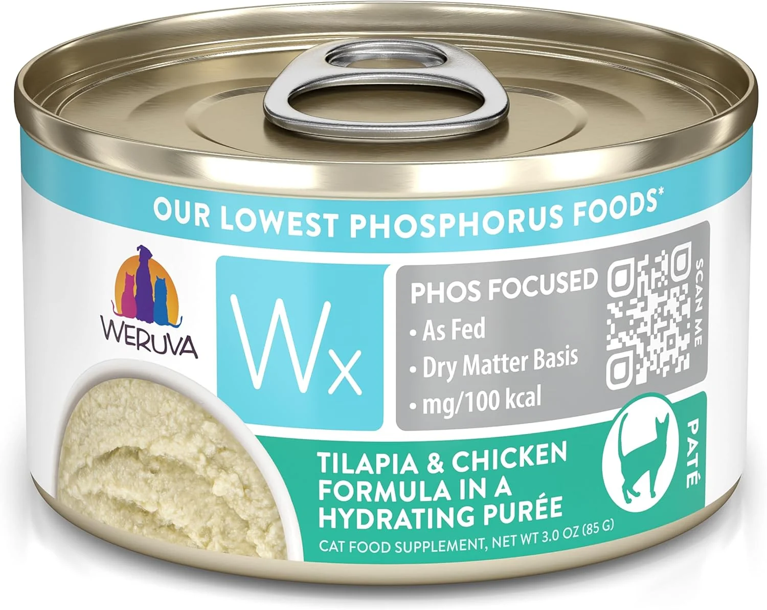 Official Weruva Wx Phos Focused Tilapia Chicken Formula in a Hydrating purée 3oz Can Pack of 12 Stylish