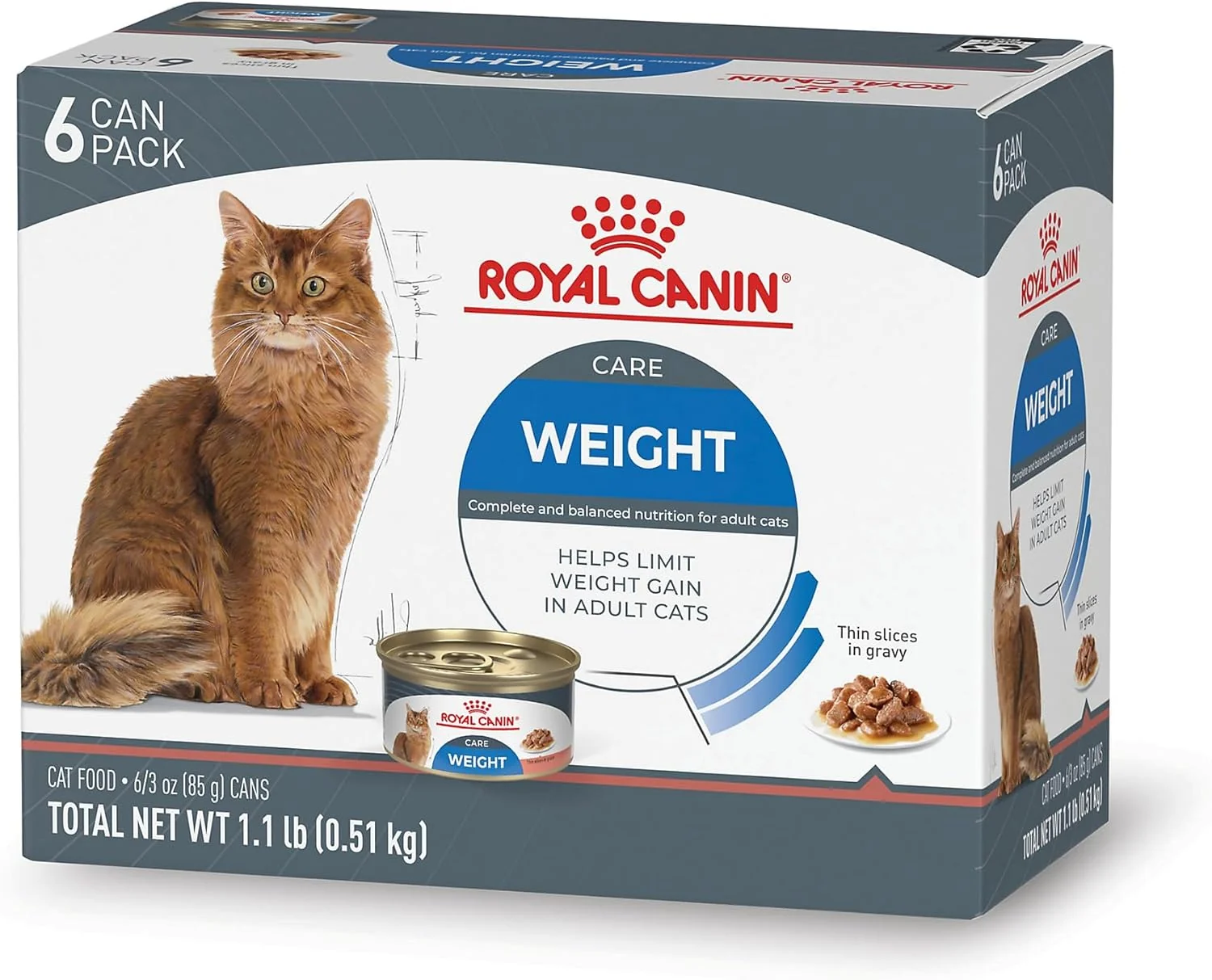Safe Royal Canin Feline Weight Care Thin Slices in Gravy Canned Adult Wet Cat Food 3 oz cans 6-pack Expertly Made