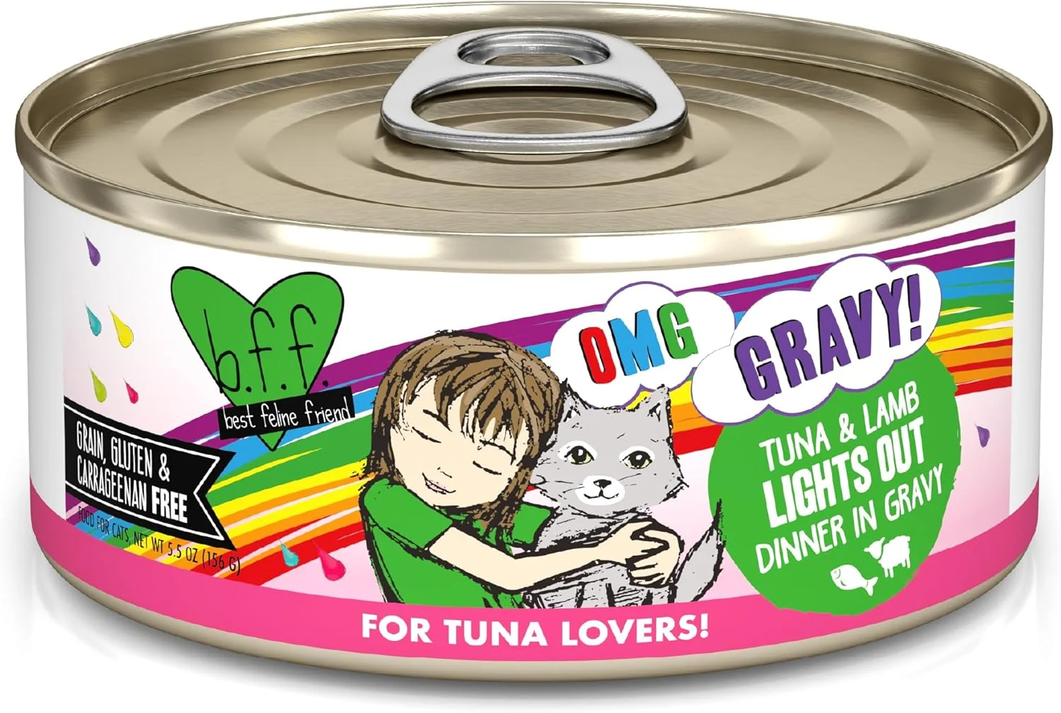 Proven B.F.F. OMG - Feline Friend Oh My Gravy Tuna Lamb Lights Out with Tuna Lamb 5.5oz Can Pack of 8 Exceptional